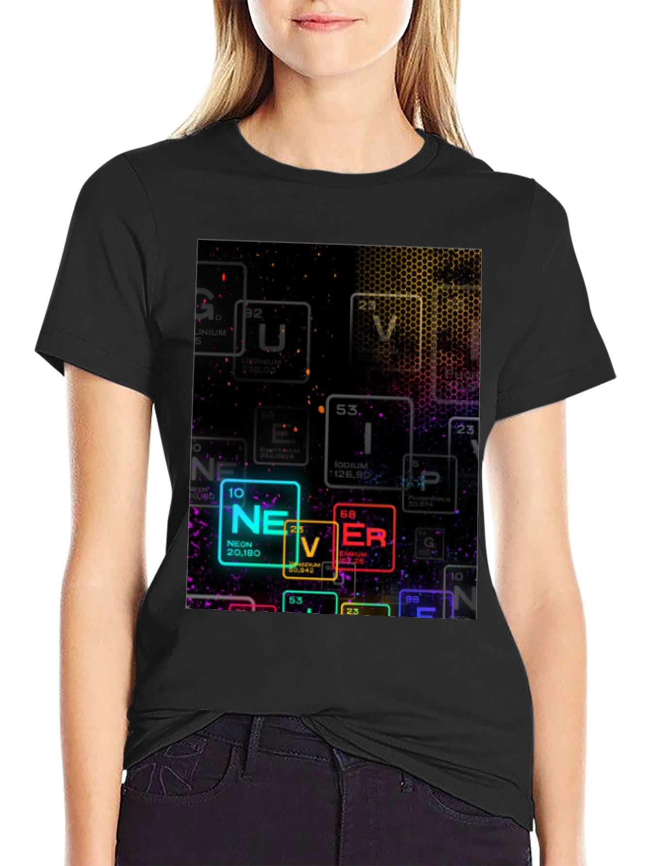 Neon Periodic Table Never Graphic T-Shirt