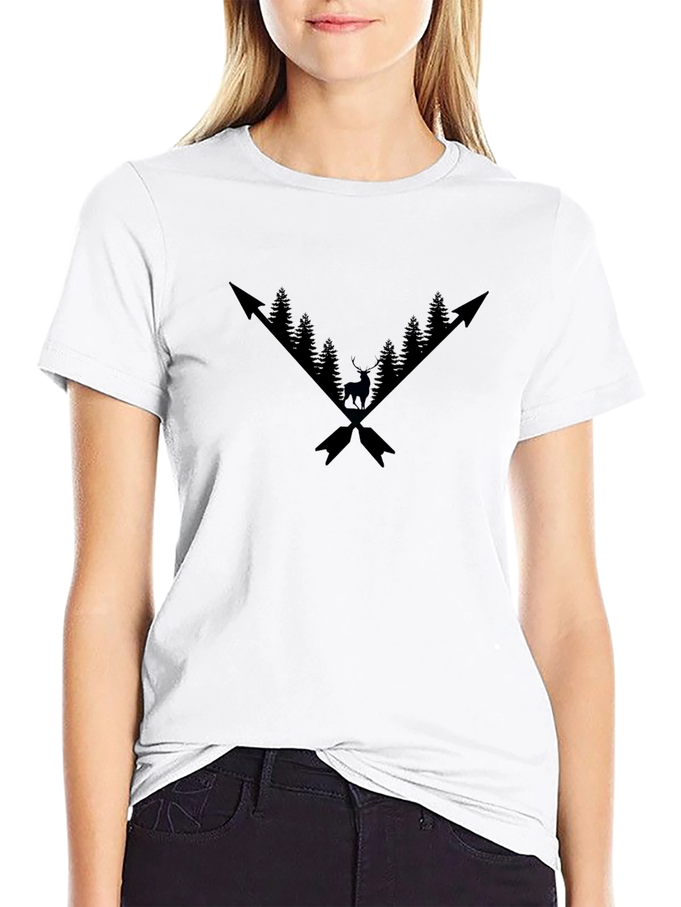 Mens Black Graphic Tee - Arrow & Deer Design