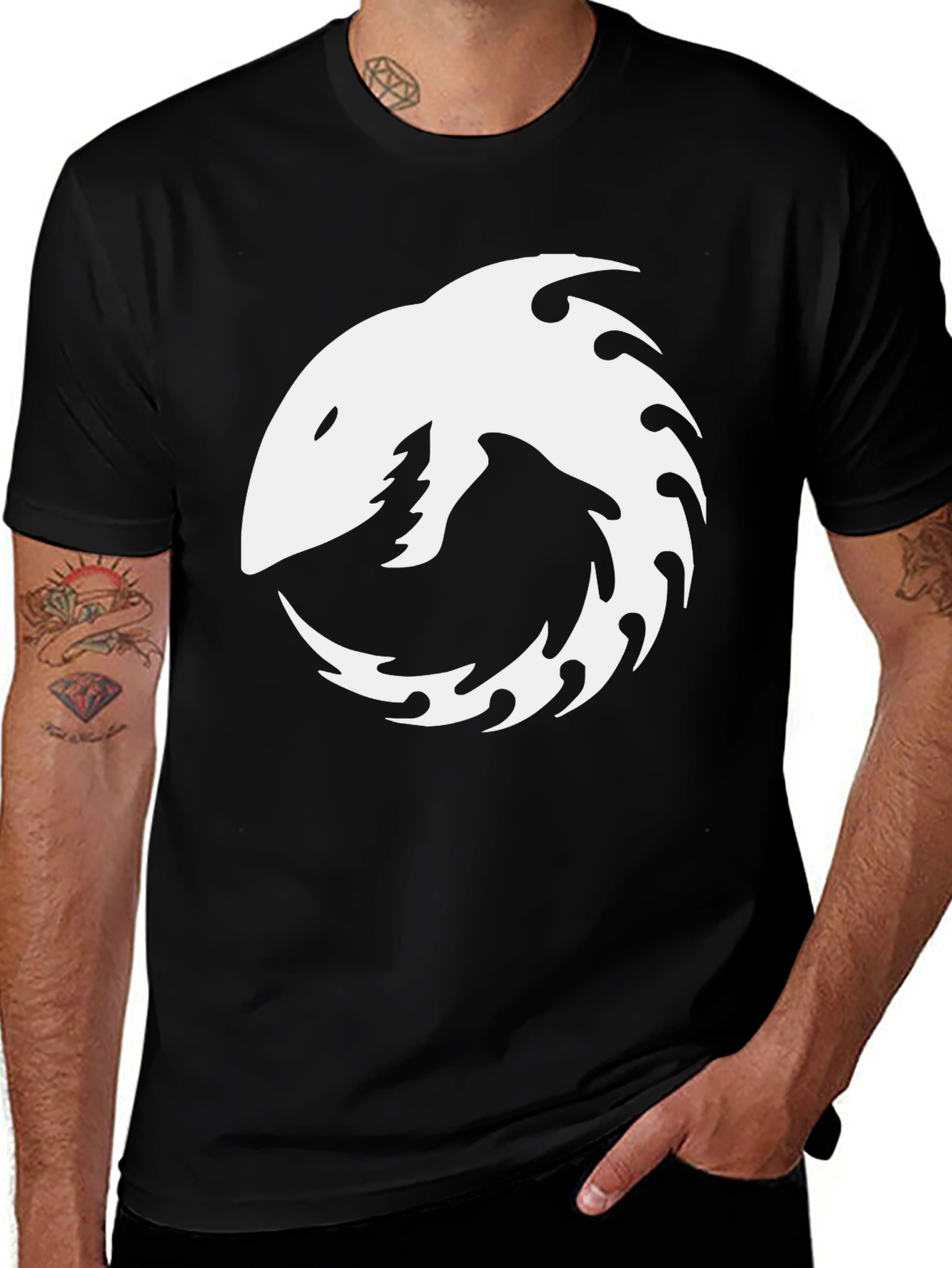 Shark Yin Yang Graphic Tee - Black Cotton T-Shirt