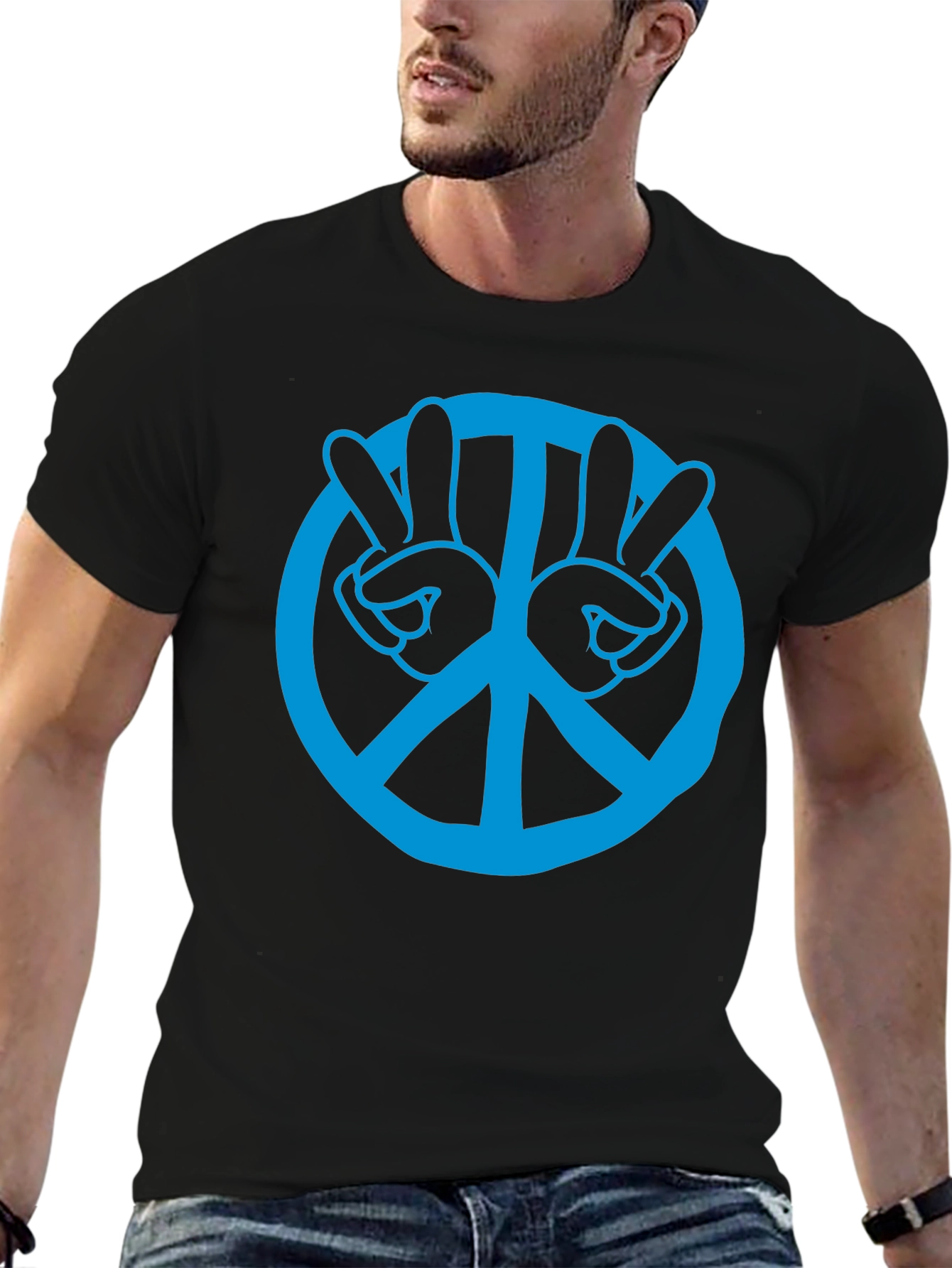Peace Sign Hand Gesture Graphic Tee - Black