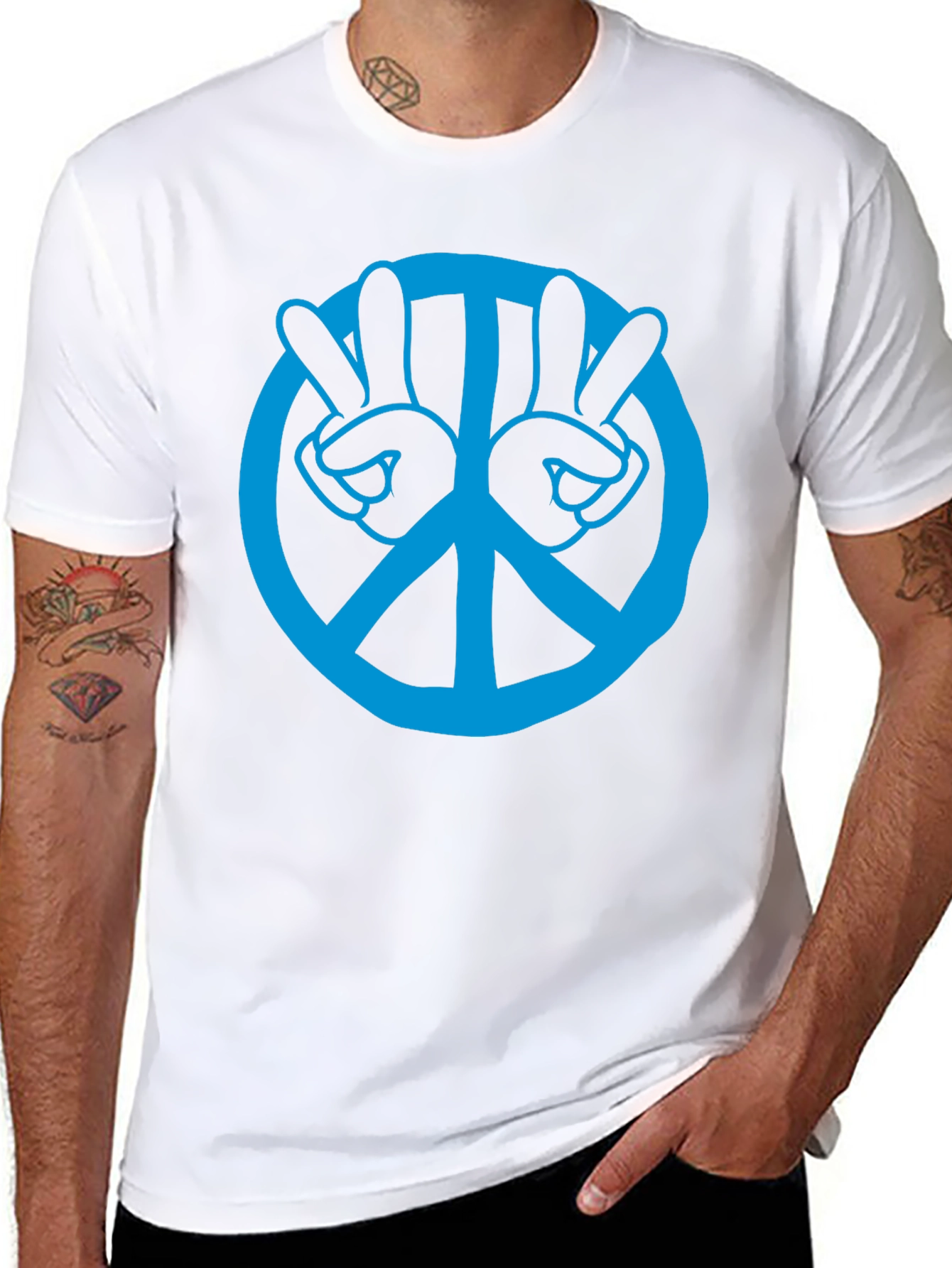 Peace Sign Hand Gesture Graphic Tee - Black