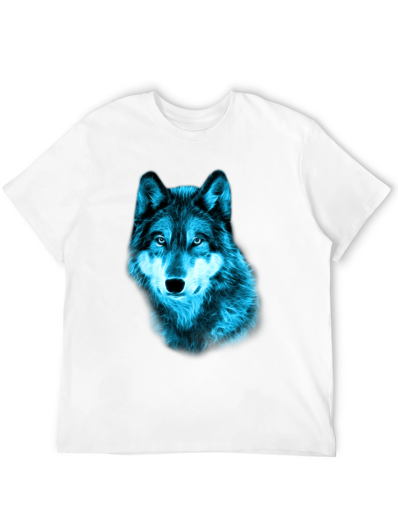 Neon Blue Wolf Graphic Tee - Black Cotton T-Shirt