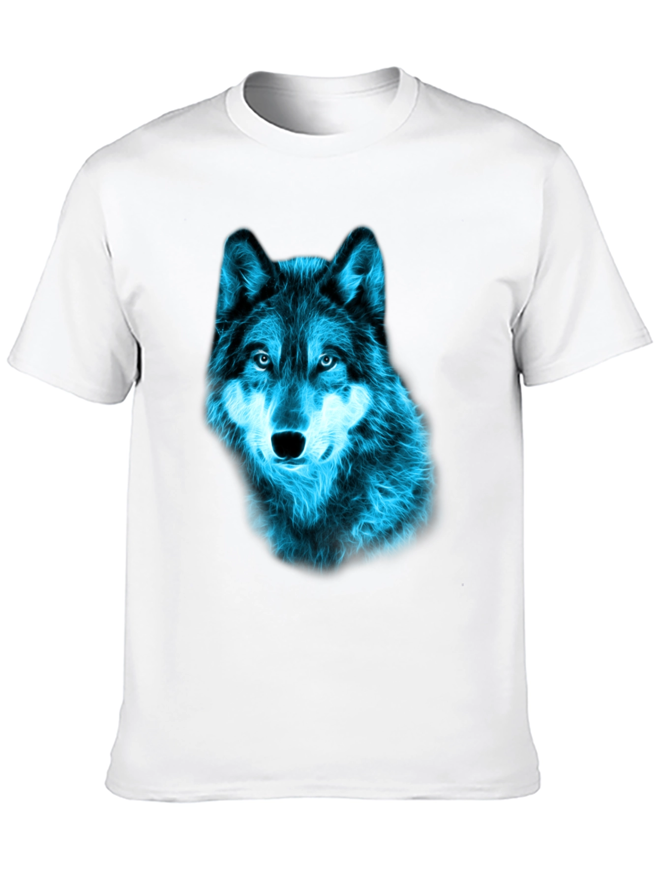 Neon Blue Wolf Graphic Tee - Black Cotton T-Shirt