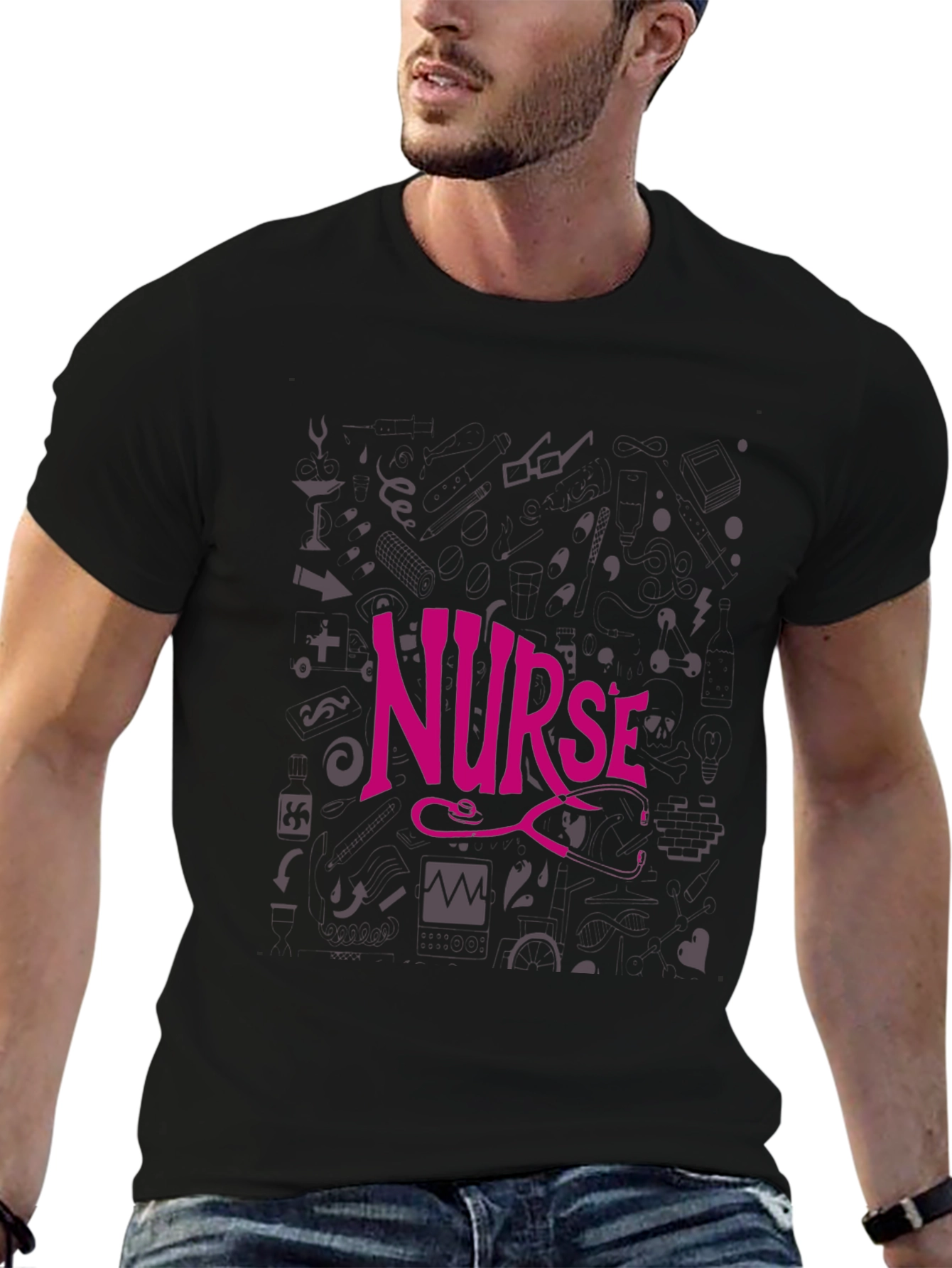 Nurse Stethoscope Graphic Black Tee - Medical Apparel