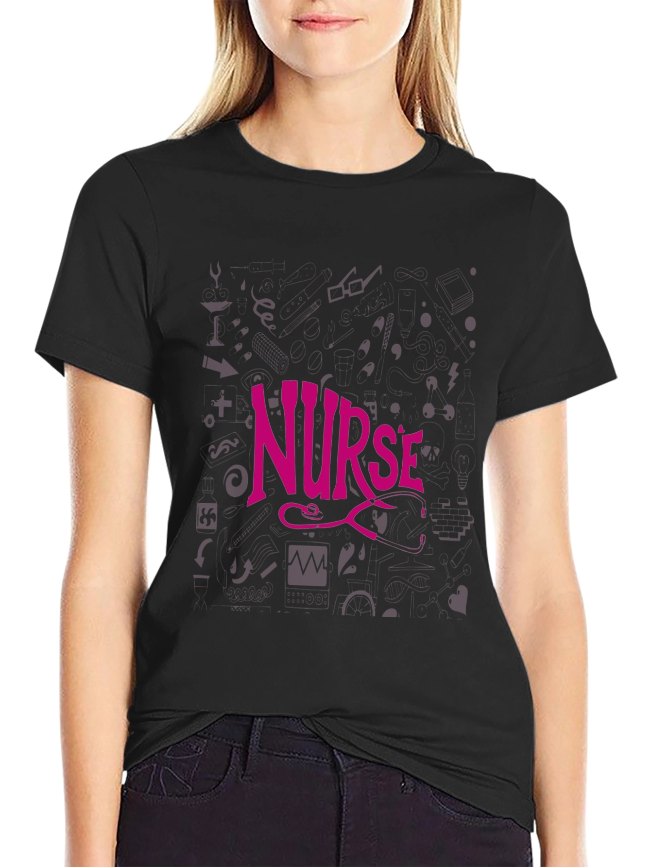 Nurse Stethoscope Graphic Black Tee - Medical Apparel