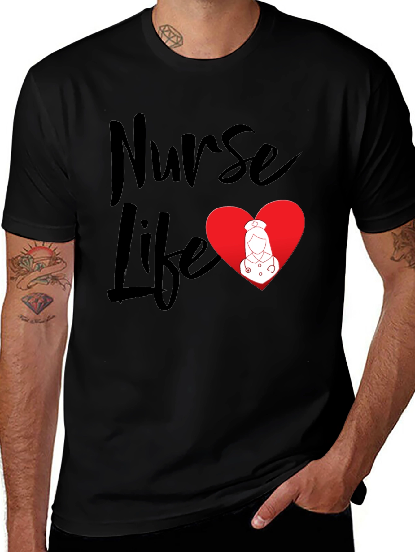 Nurse Life Black T-Shirt - Heart Graphic