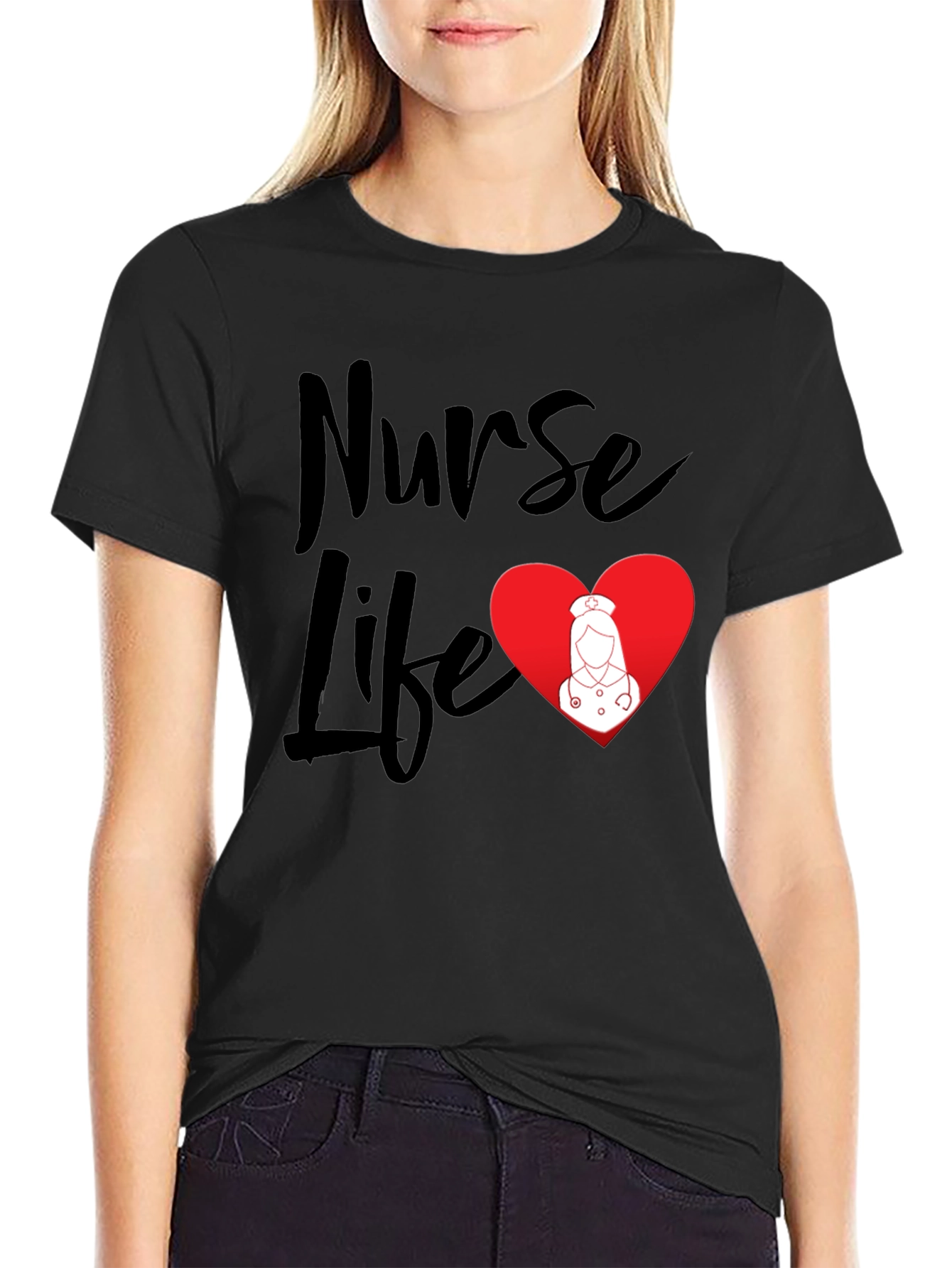 Nurse Life Black T-Shirt - Heart Graphic