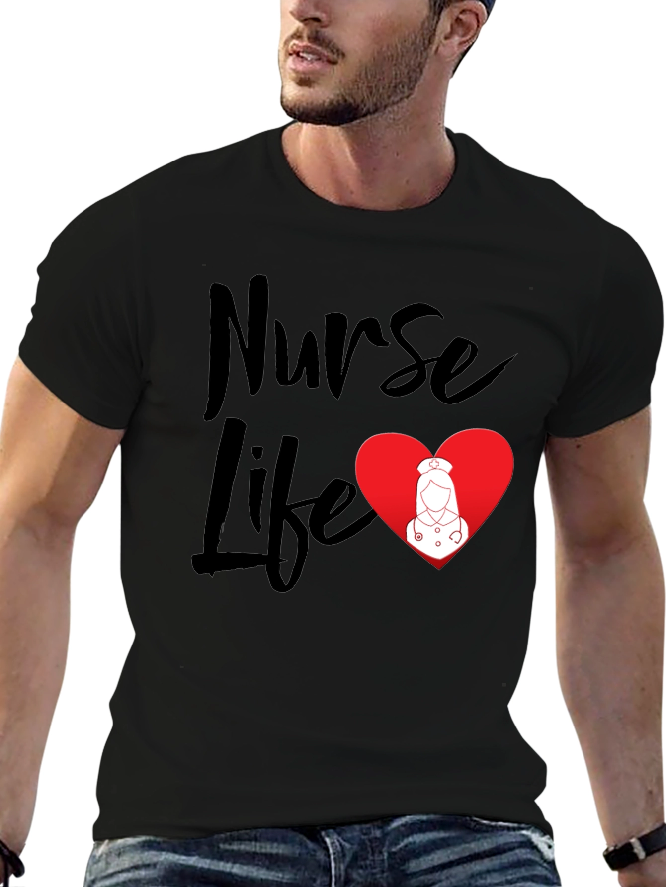 Nurse Life Black T-Shirt - Heart Graphic