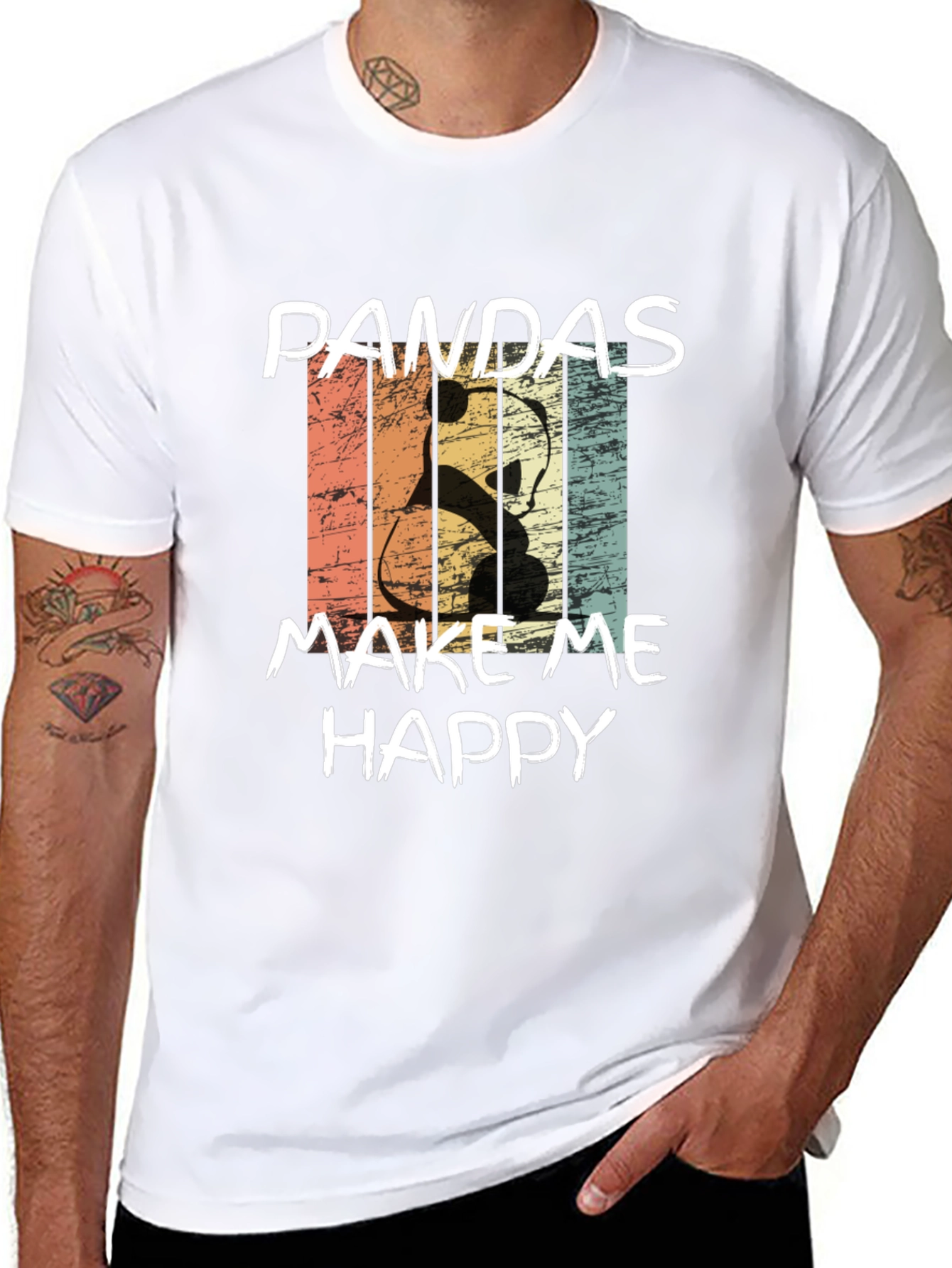 Pandas Make Me Happy Graphic Tee - Retro Style