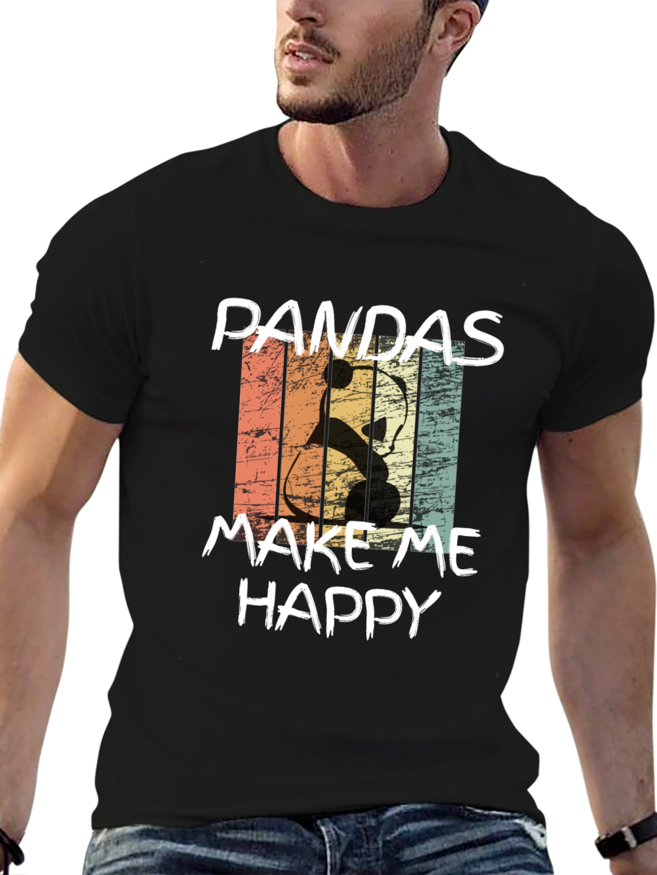 Pandas Make Me Happy Graphic Tee - Retro Style