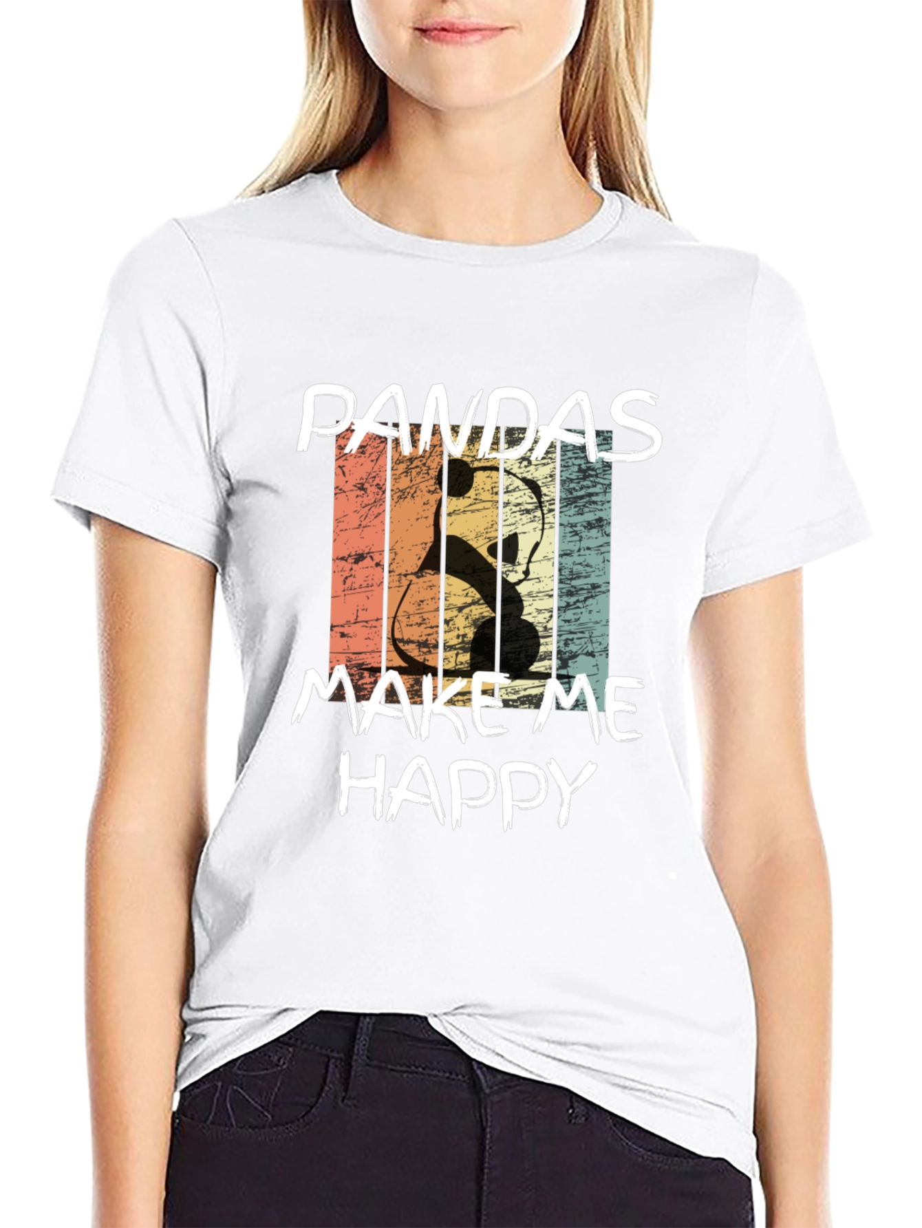 Pandas Make Me Happy Graphic Tee - Retro Style