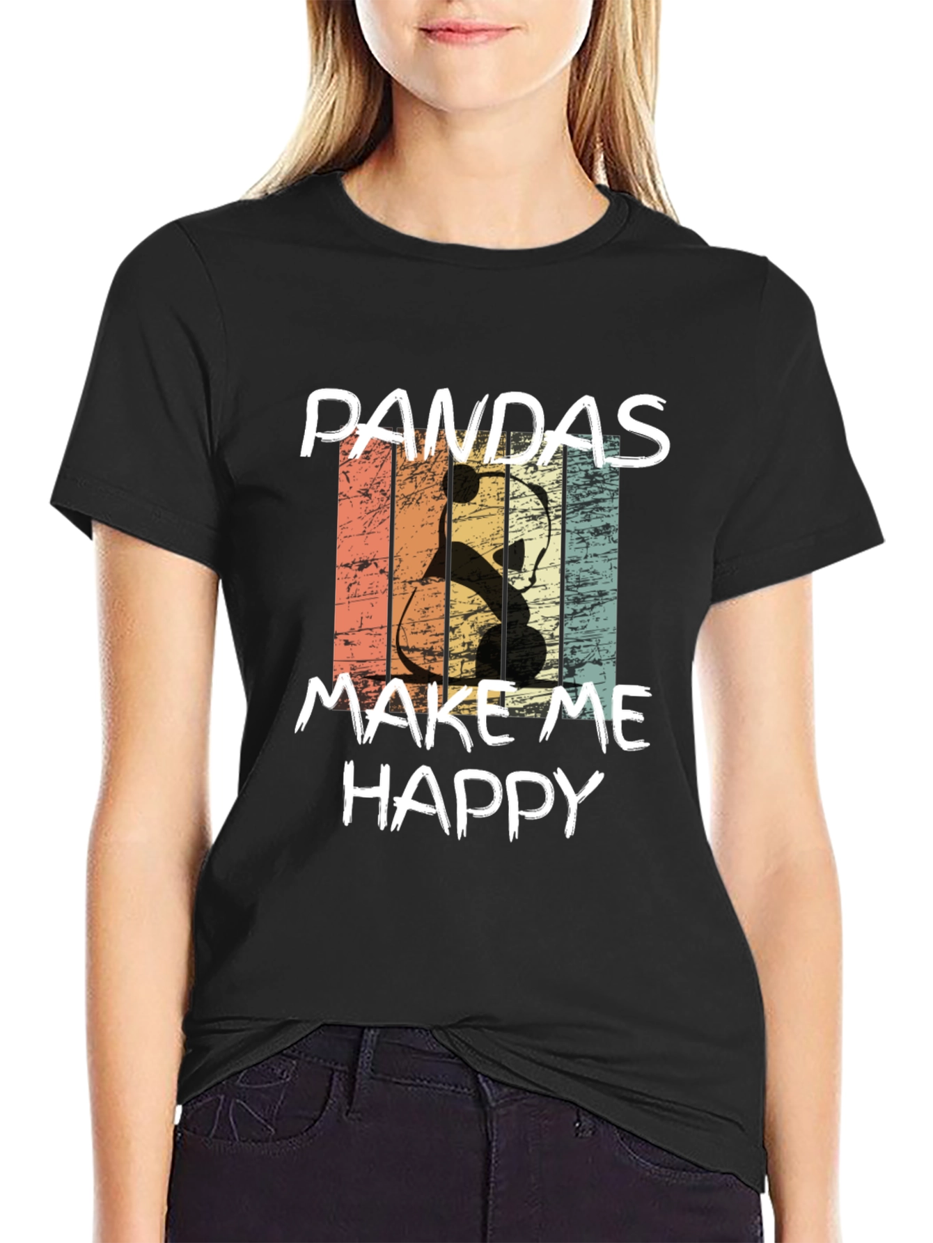 Pandas Make Me Happy Graphic Tee - Retro Style