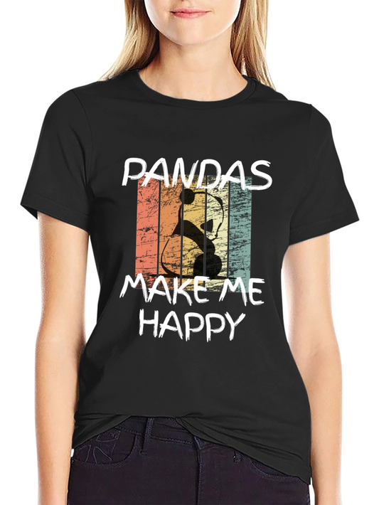 Pandas Make Me Happy Graphic Tee - Retro Style