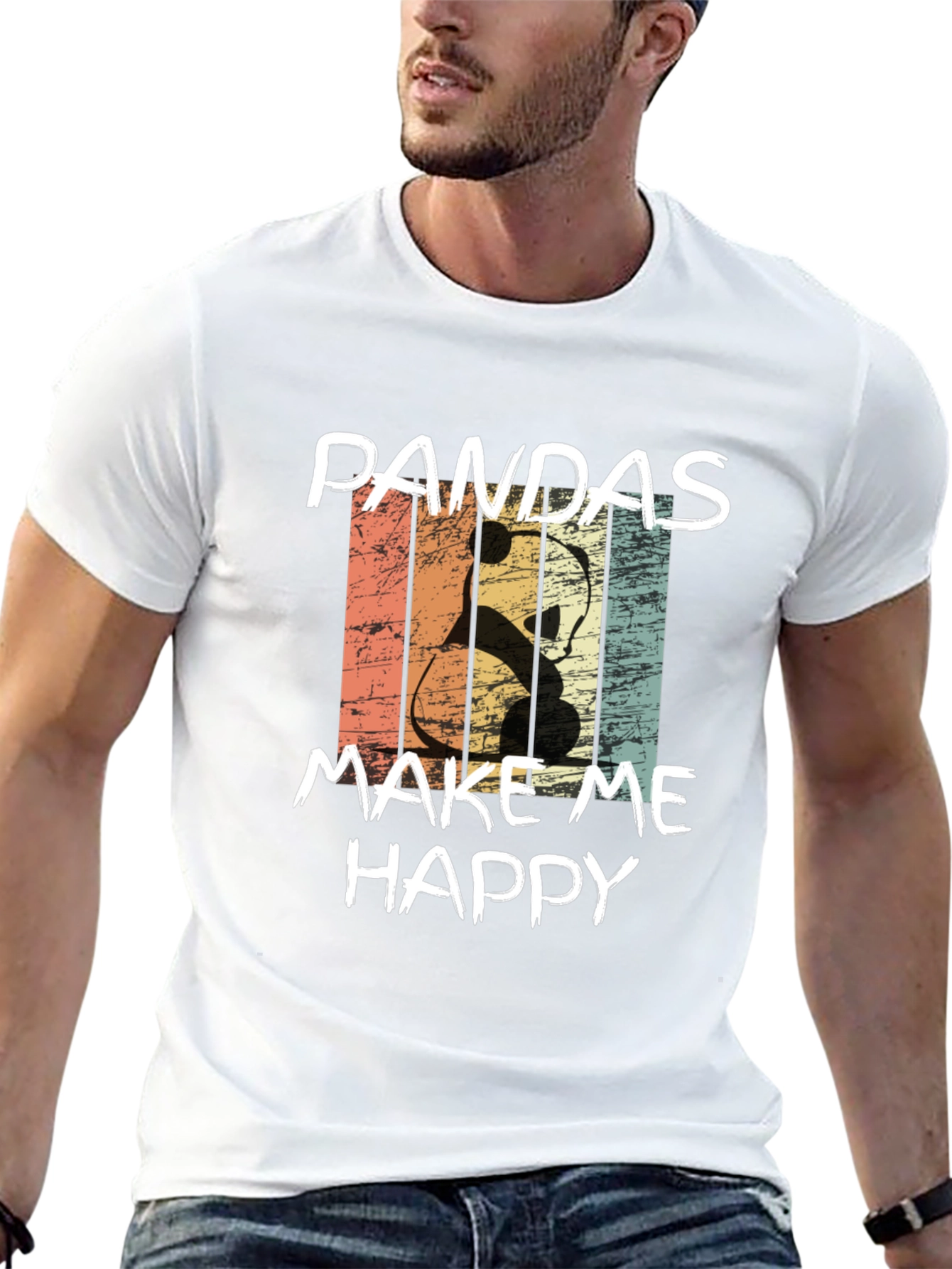 Pandas Make Me Happy Graphic Tee - Retro Style