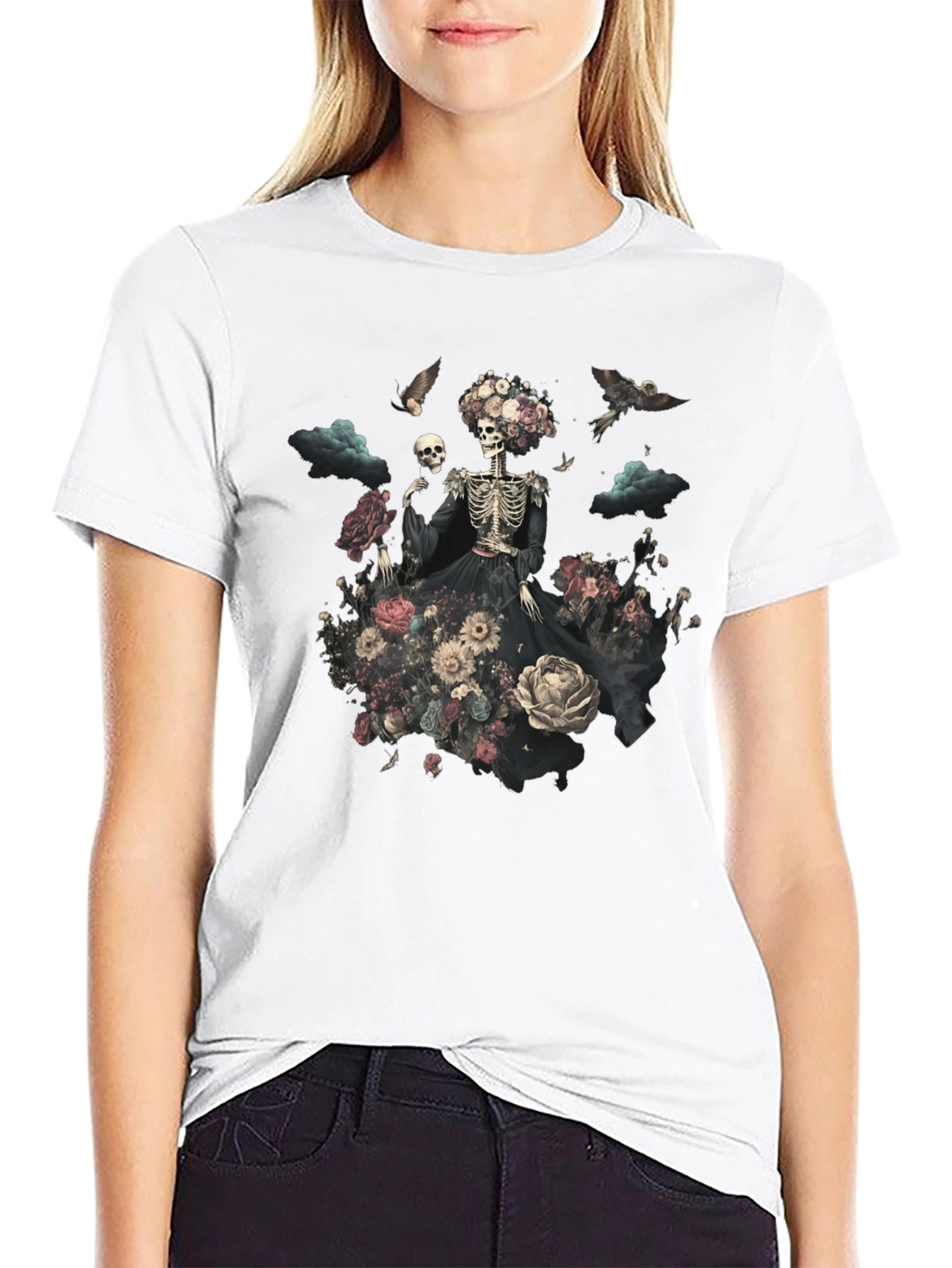 Floral Skull Graphic Tee - Unique Halloween Style