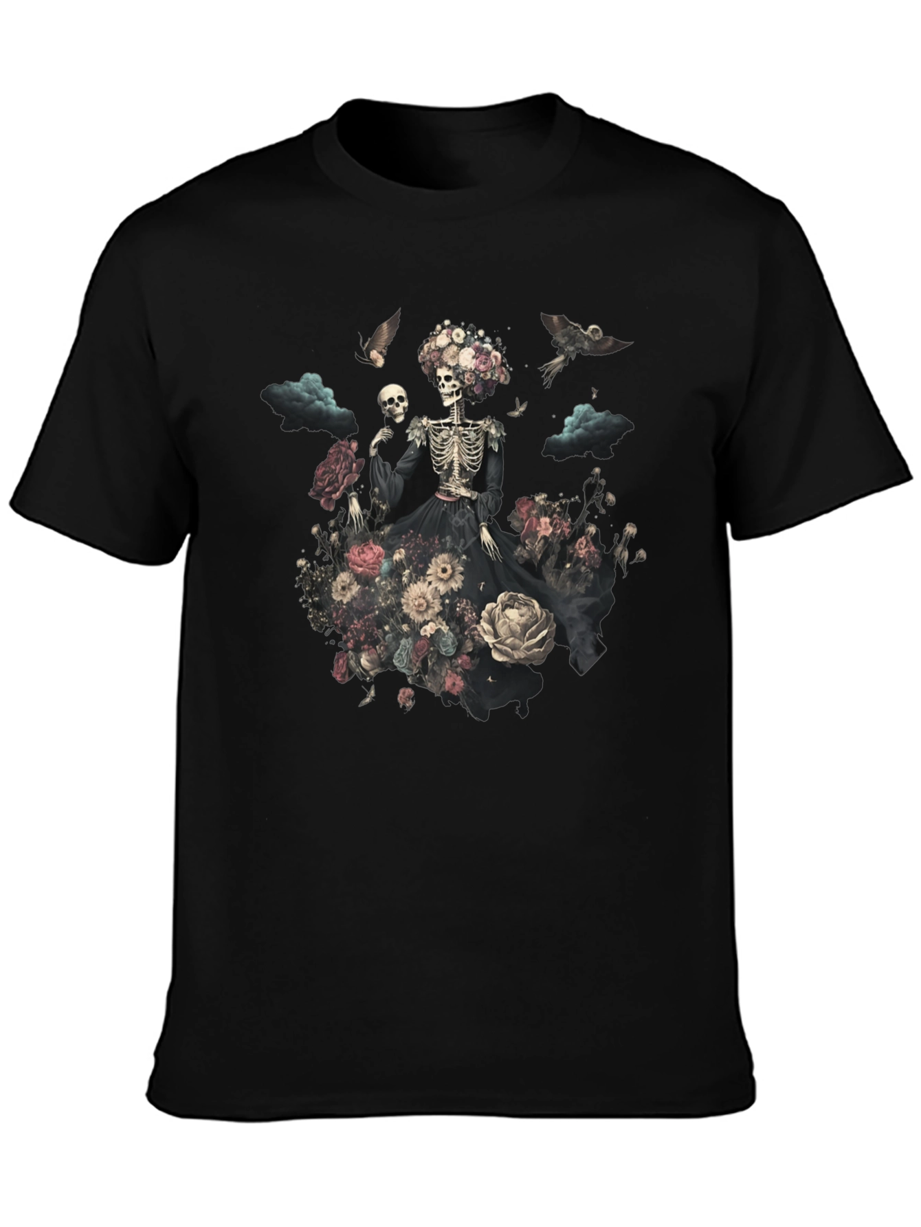 Floral Skull Graphic Tee - Unique Halloween Style