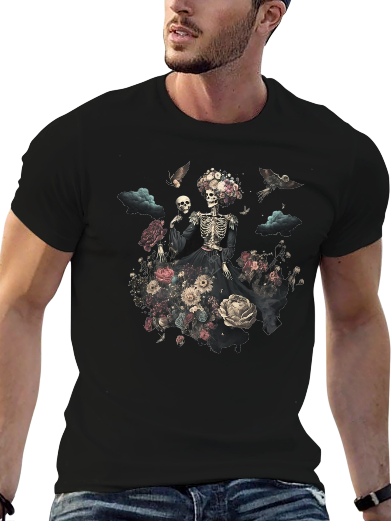 Floral Skull Graphic Tee - Unique Halloween Style