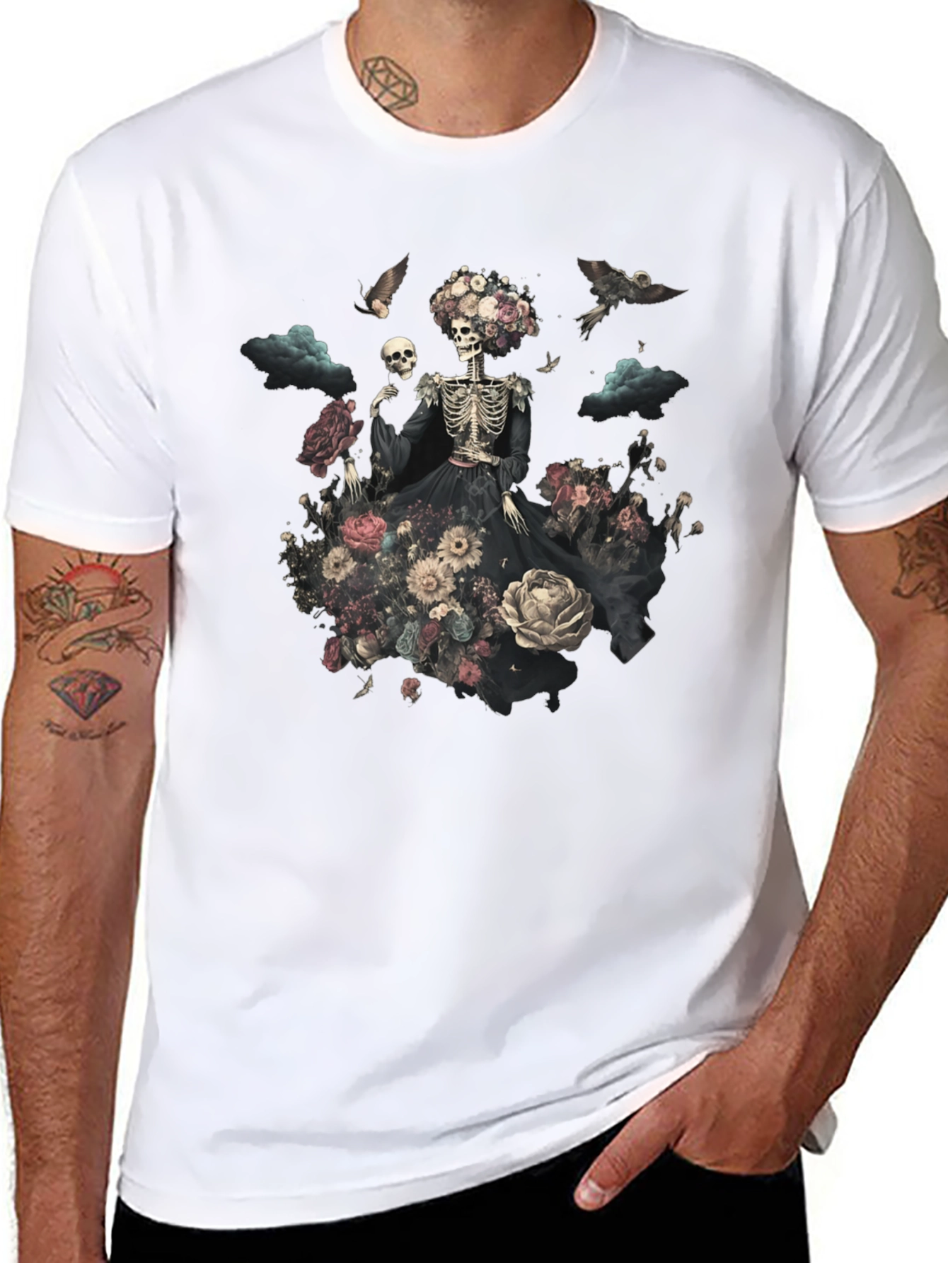 Floral Skull Graphic Tee - Unique Halloween Style