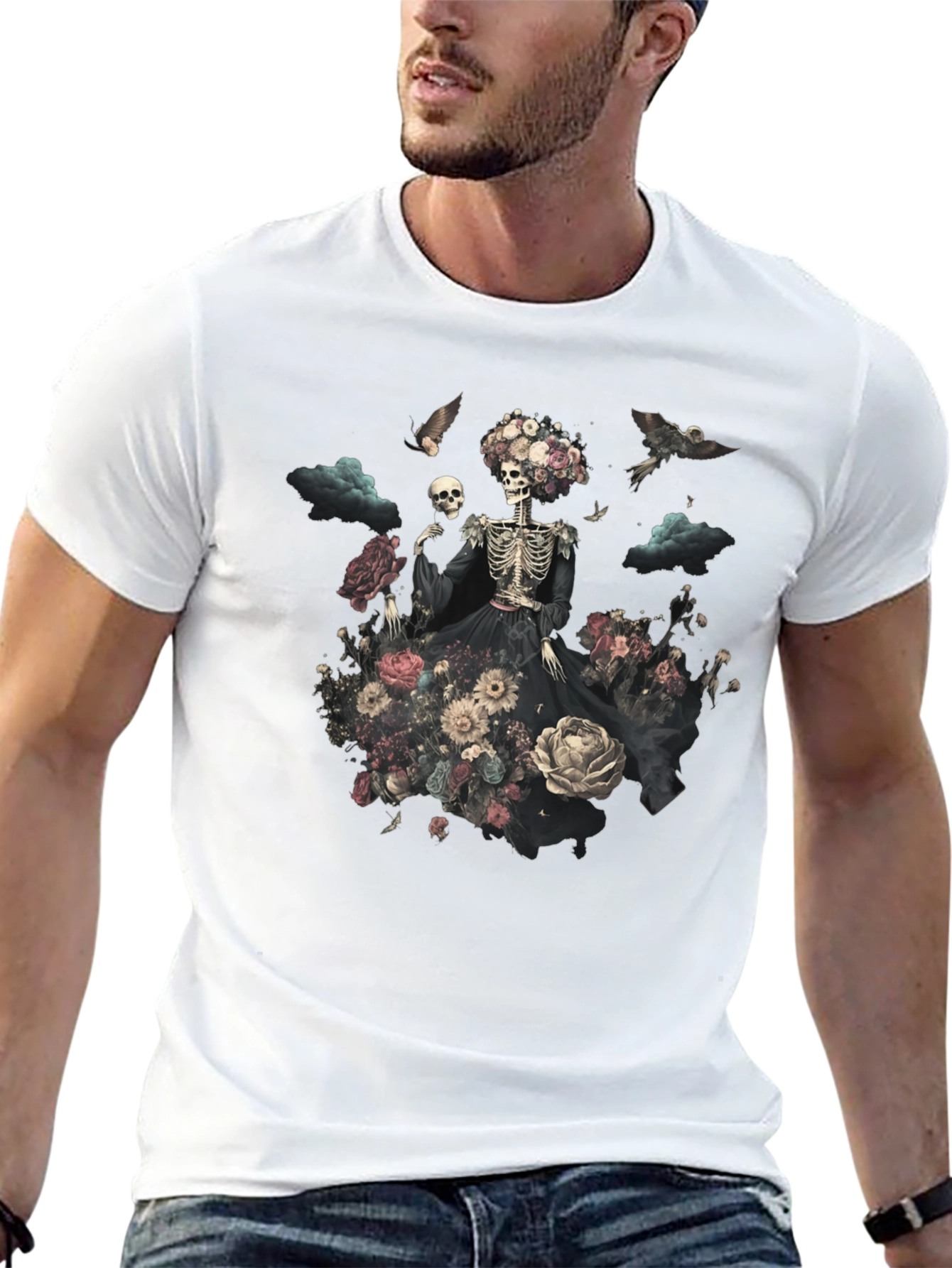 Floral Skull Graphic Tee - Unique Halloween Style