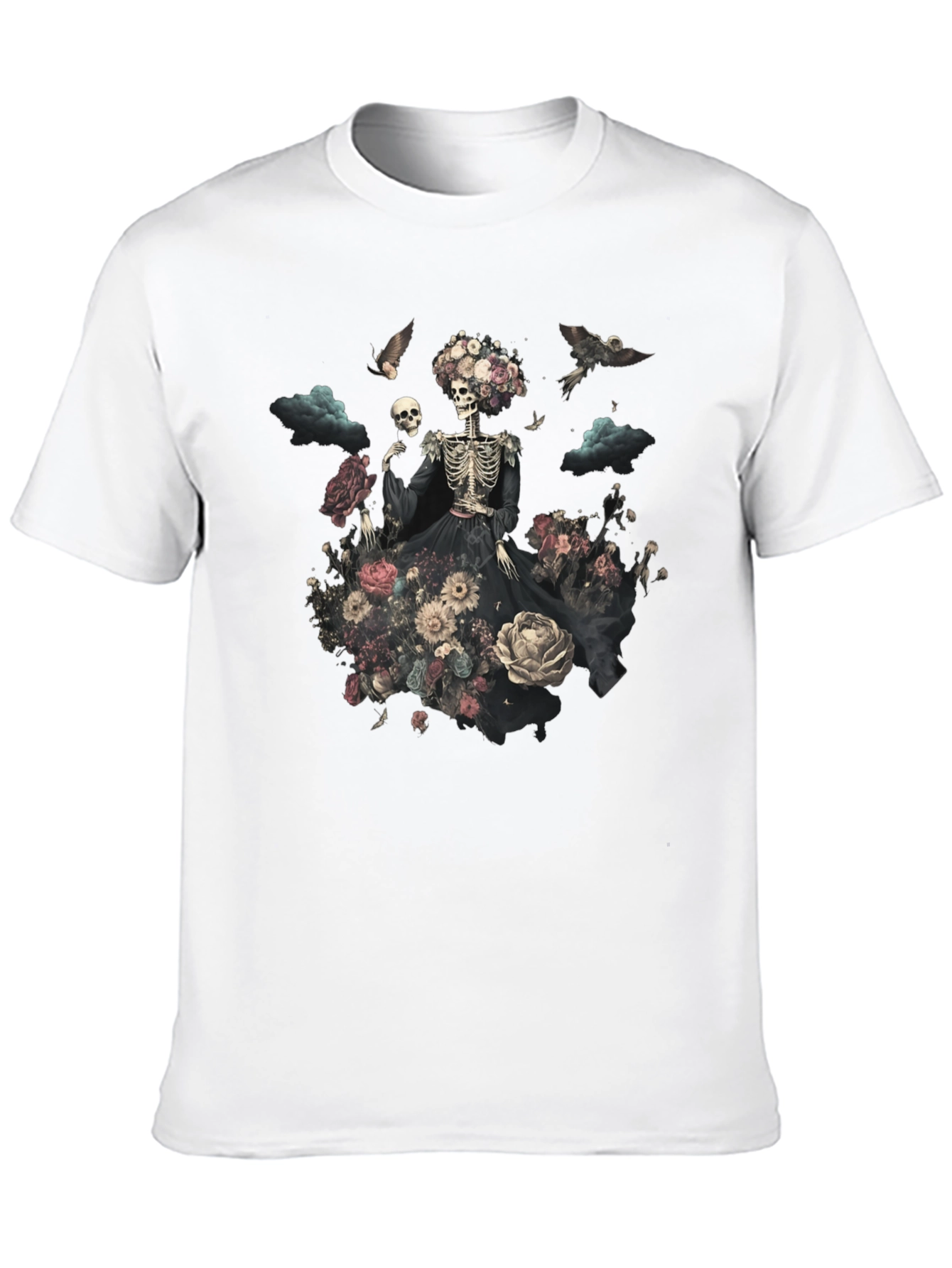 Floral Skull Graphic Tee - Unique Halloween Style