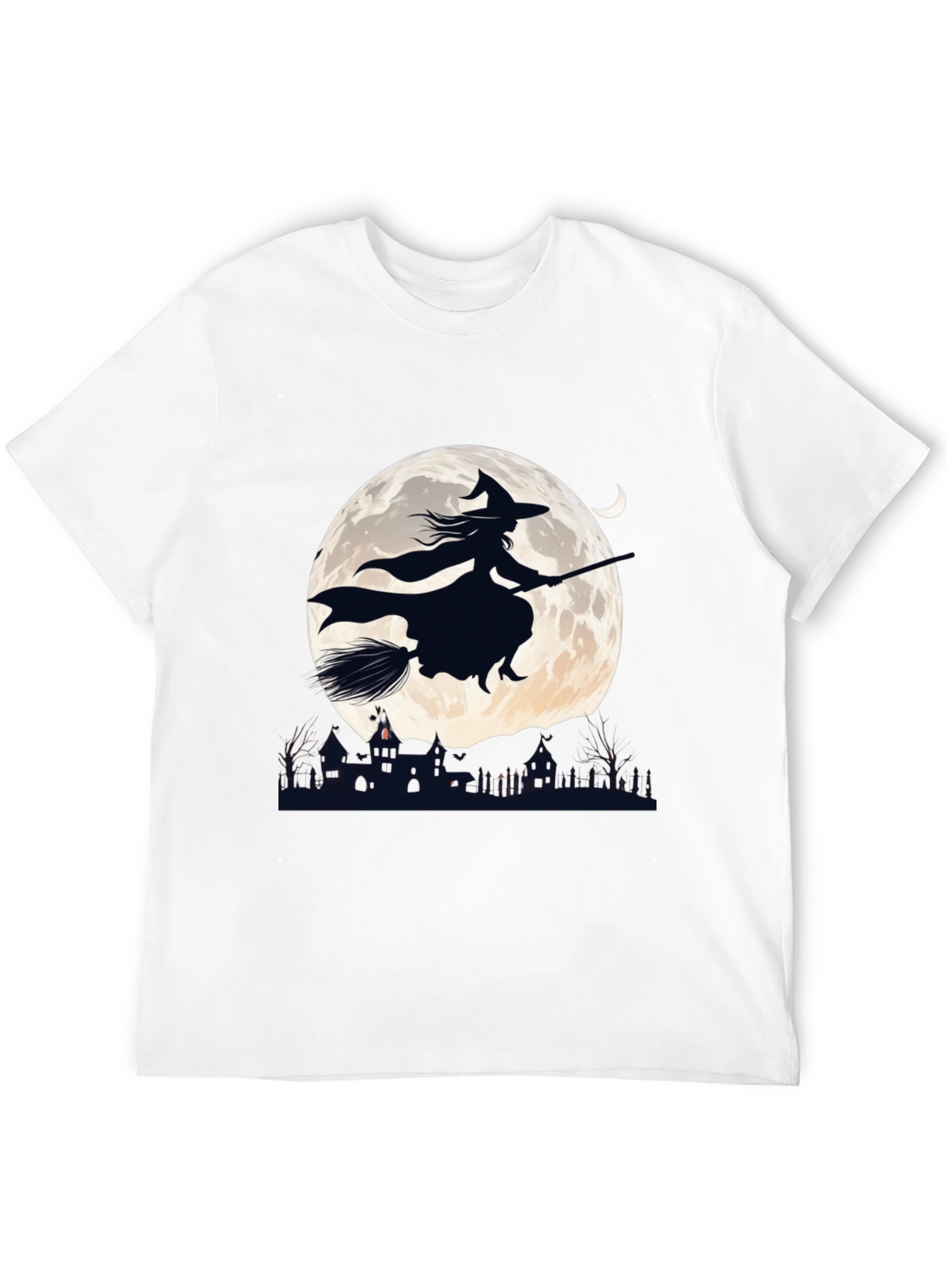Witch on Broomstick T-Shirt - Halloween Moon Design