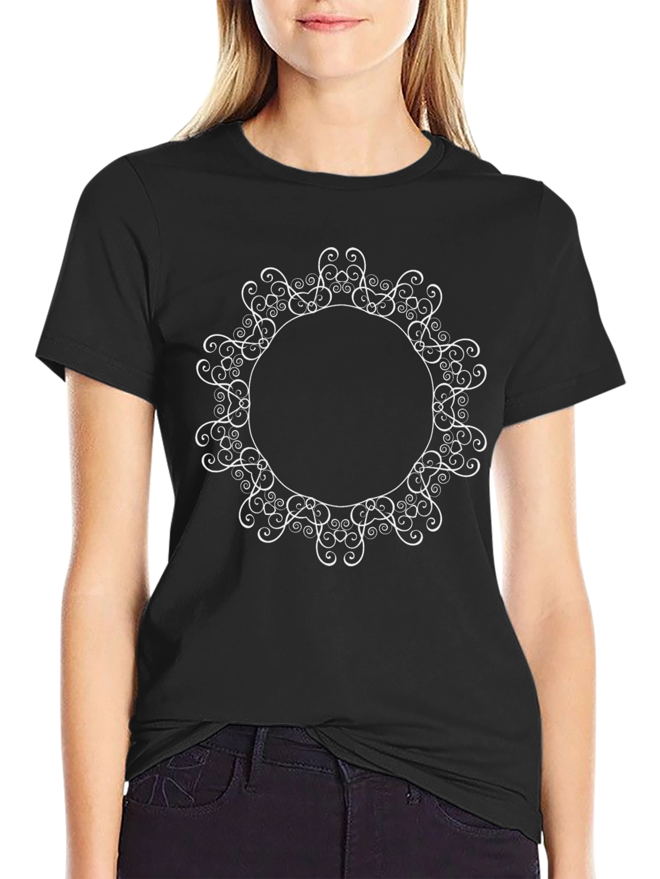 Elegant Swirl Circle Graphic Tee - Unisex Black T-Shirt