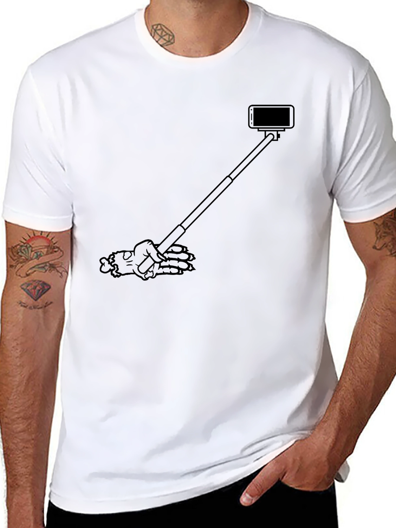 Skeleton Hand Selfie Black T-Shirt