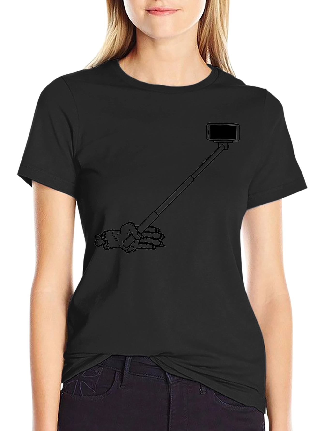 Skeleton Hand Selfie Black T-Shirt
