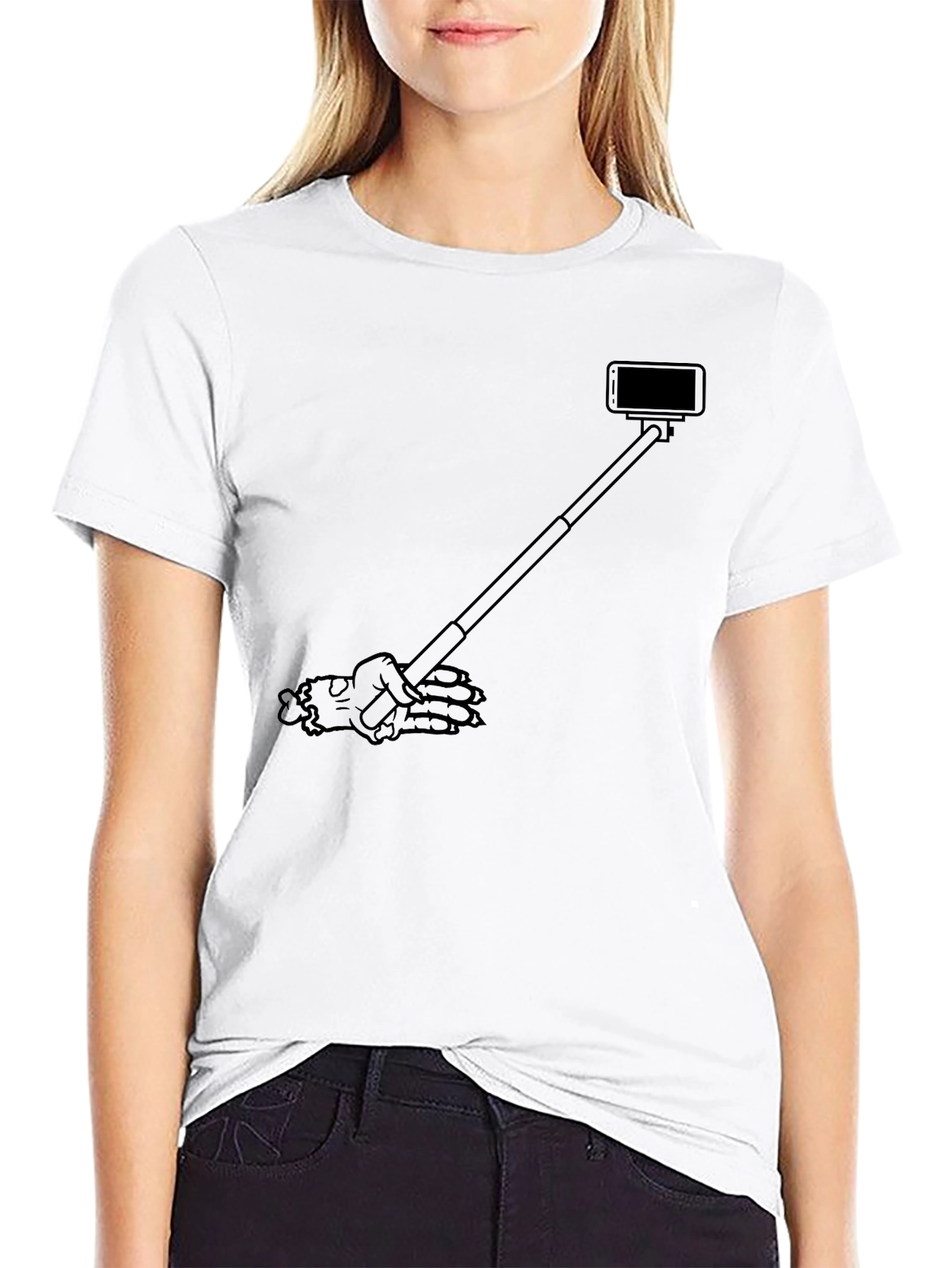 Skeleton Hand Selfie Black T-Shirt