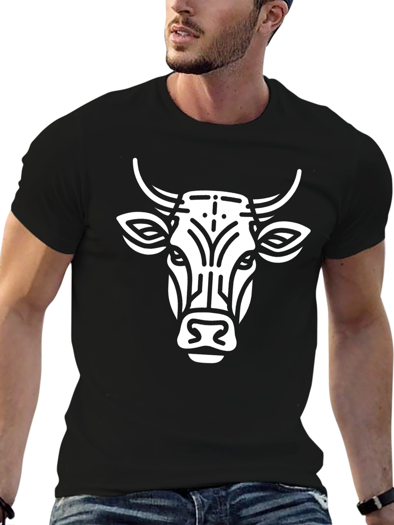 Bull Graphic Tee - Black Cotton T-Shirt