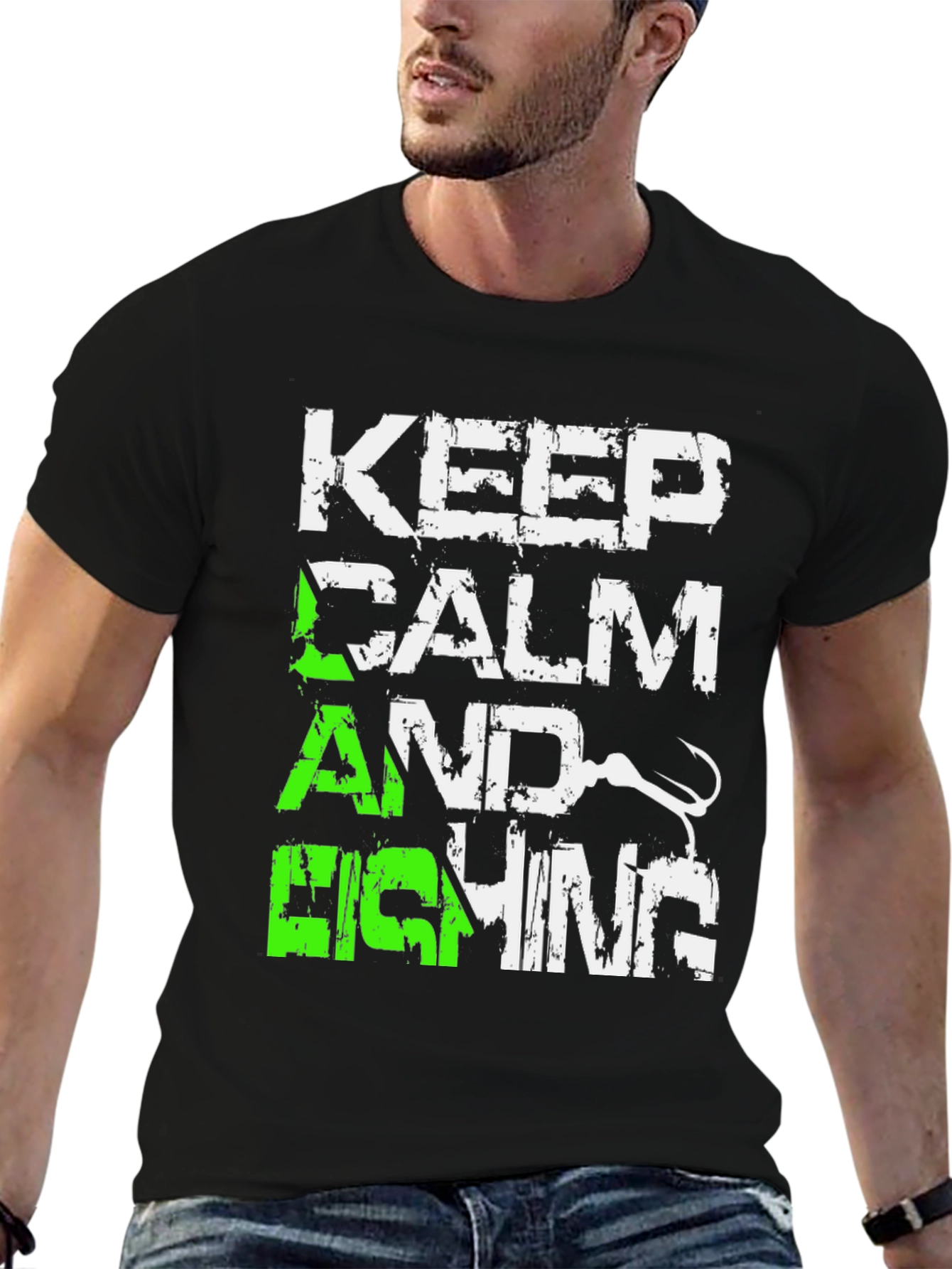 Keep Calm and Fishing Mens Black Graphic Tee