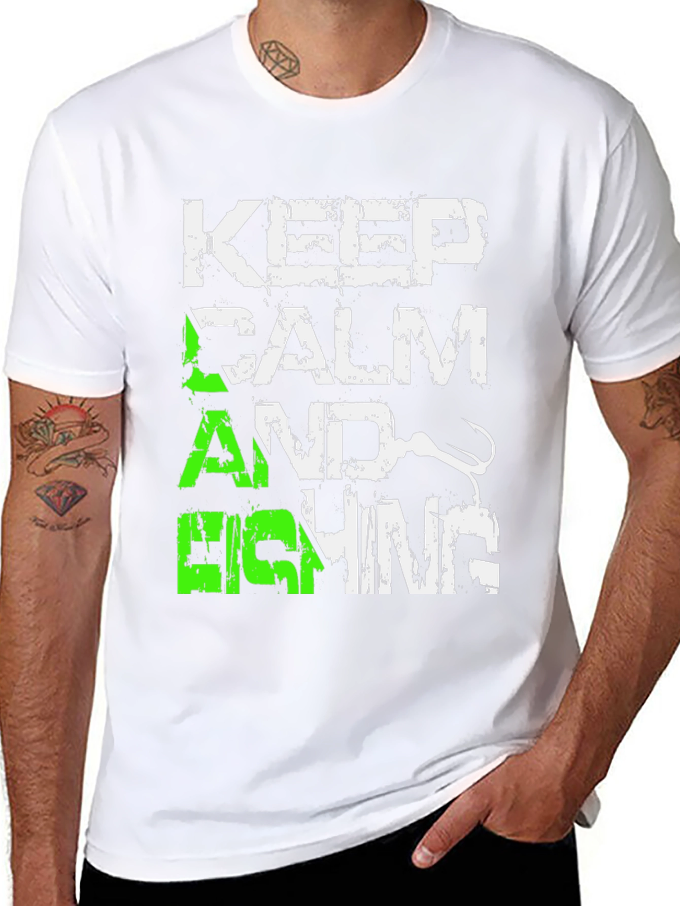 Keep Calm and Fishing Mens Black Graphic Tee