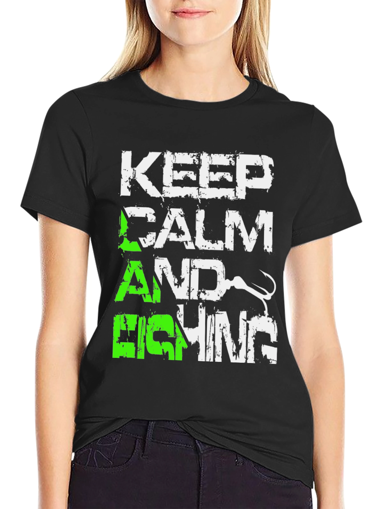 Keep Calm and Fishing Mens Black Graphic Tee