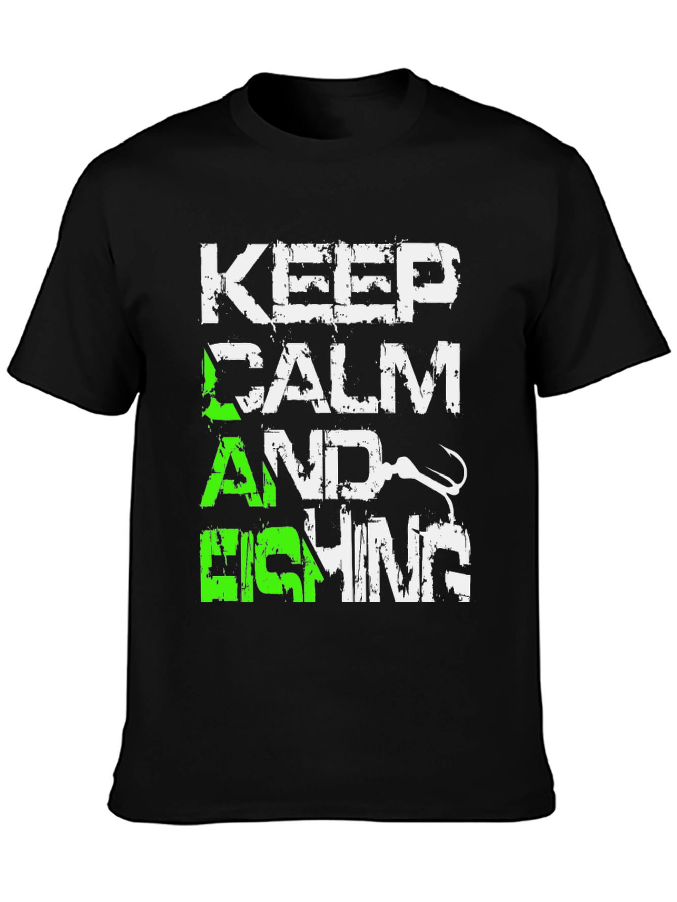 Keep Calm and Fishing Mens Black Graphic Tee