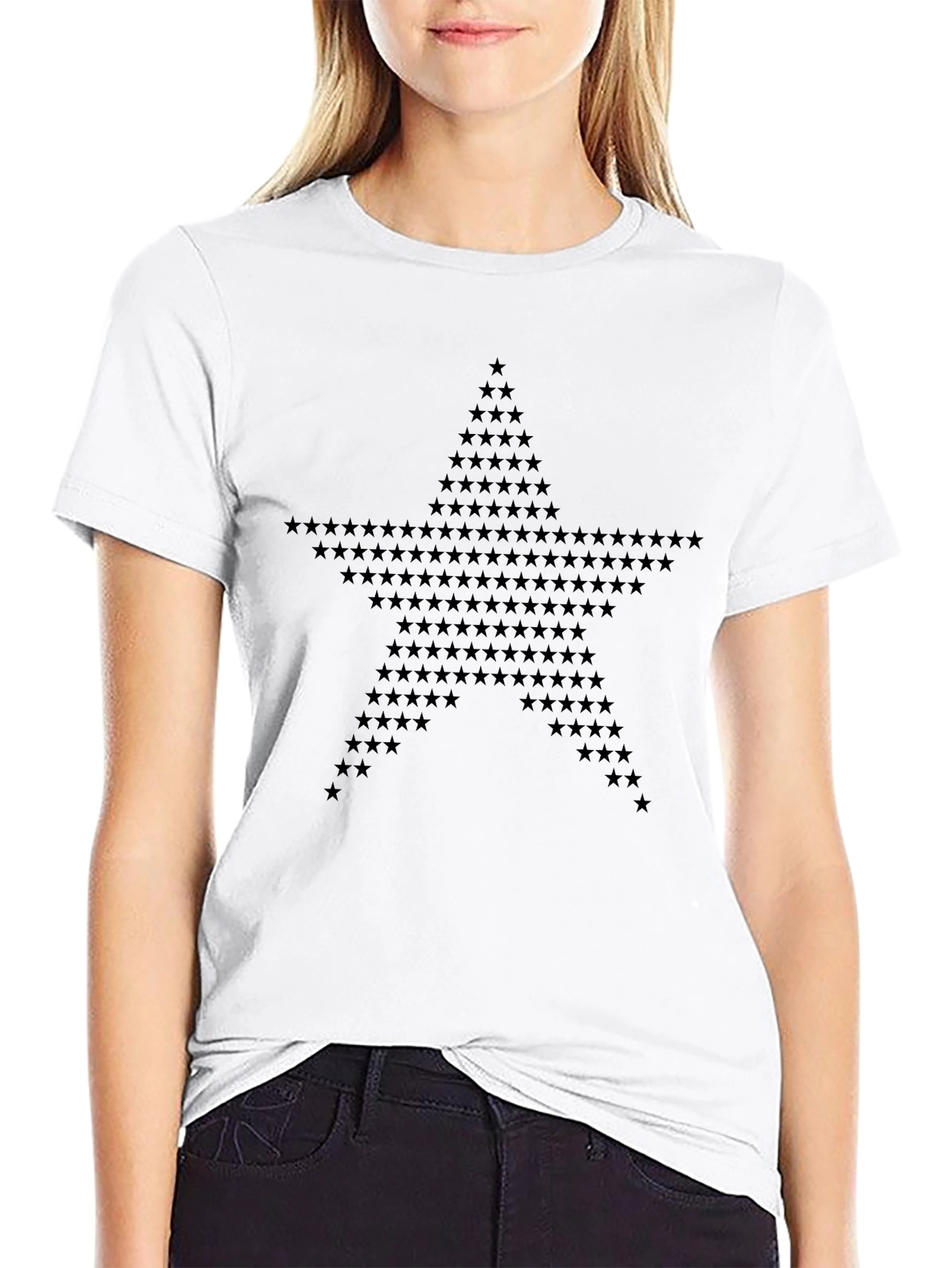 Starry Star Graphic Tee - Black Cotton T-Shirt