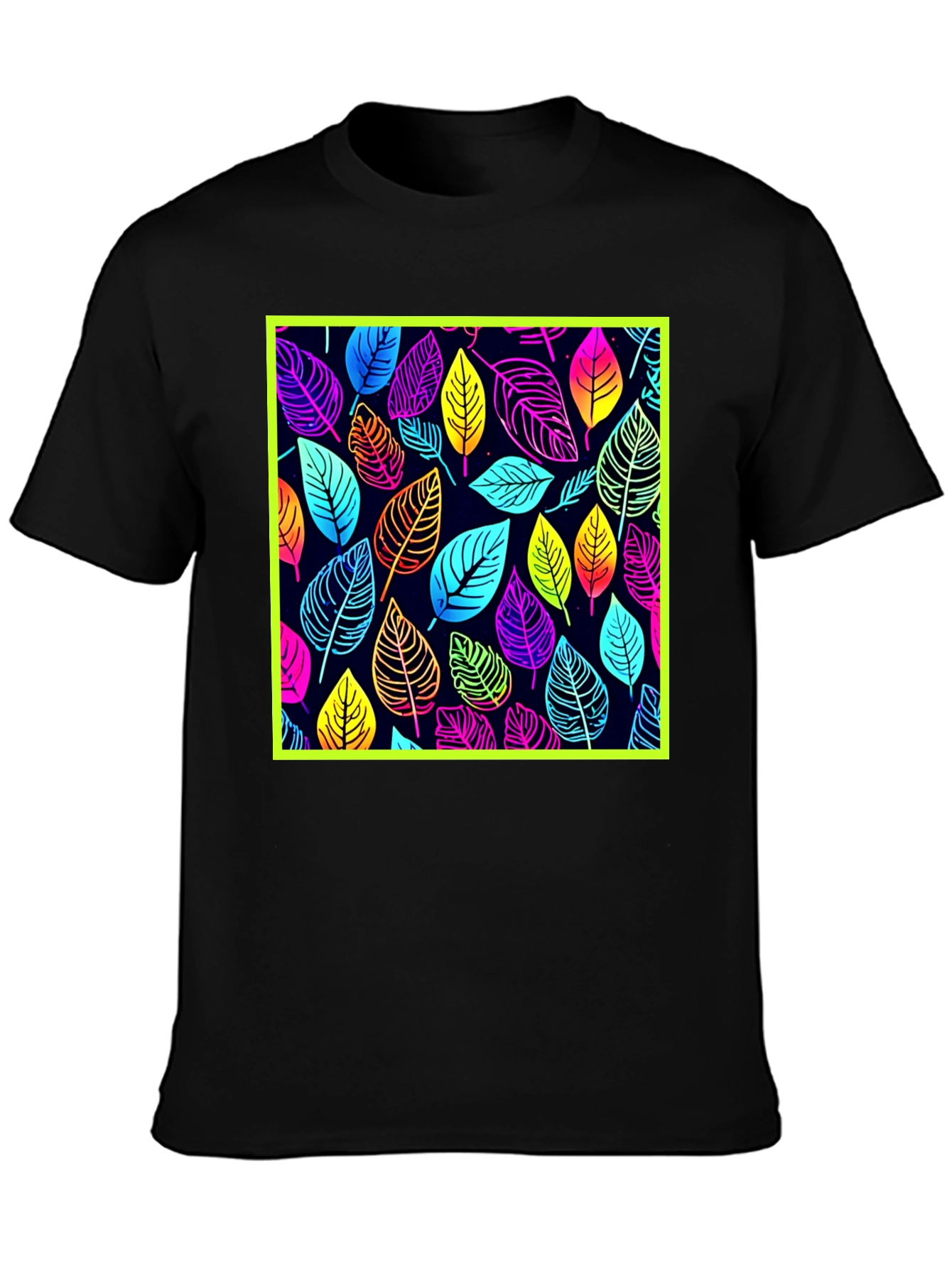 Neon Leaves Graphic Black T-Shirt