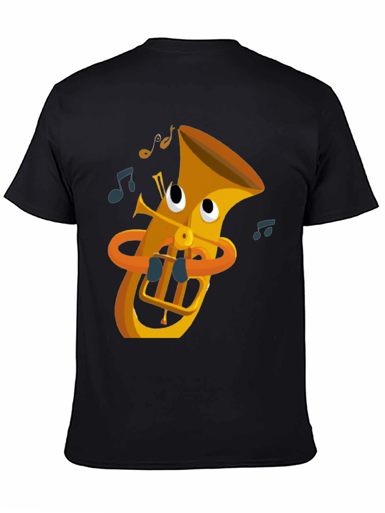 Cartoon Tuba Graphic Tee - Black Cotton T-Shirt