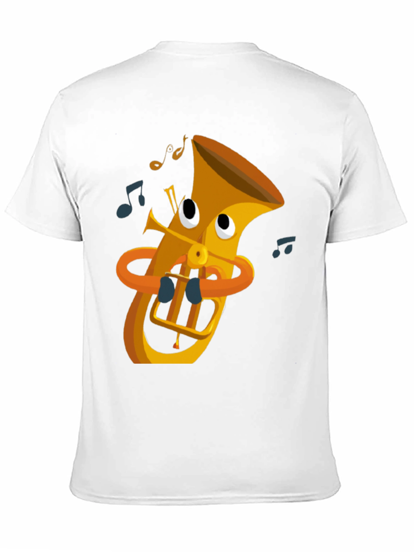 Cartoon Tuba Graphic Tee - Black Cotton T-Shirt