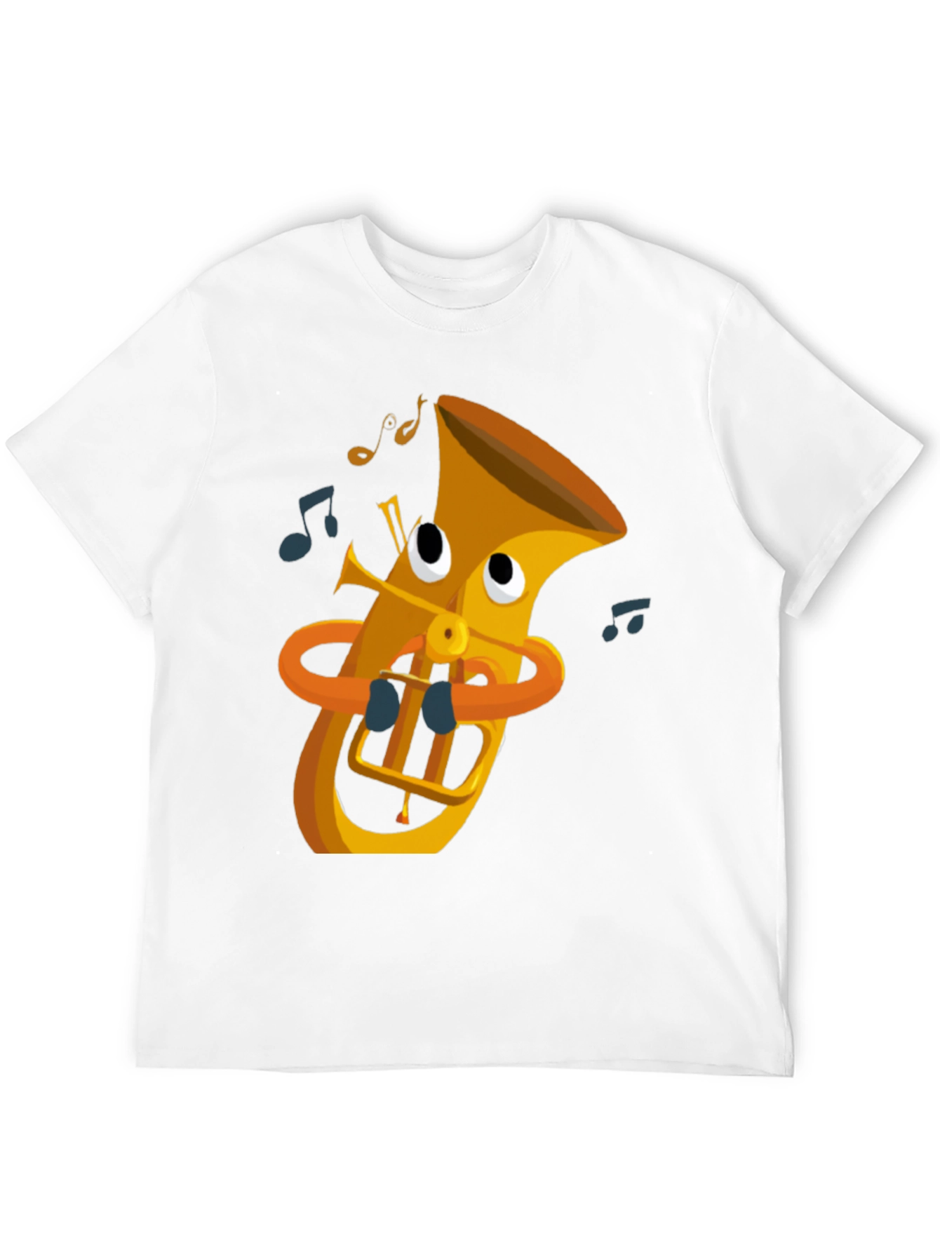 Cartoon Tuba Graphic Tee - Black Cotton T-Shirt