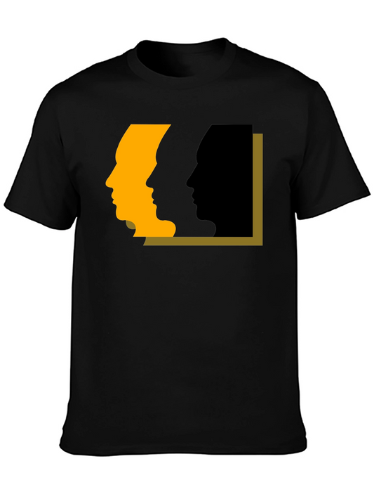 Abstract Faces Graphic Tee - Modern Art Black T-Shirt
