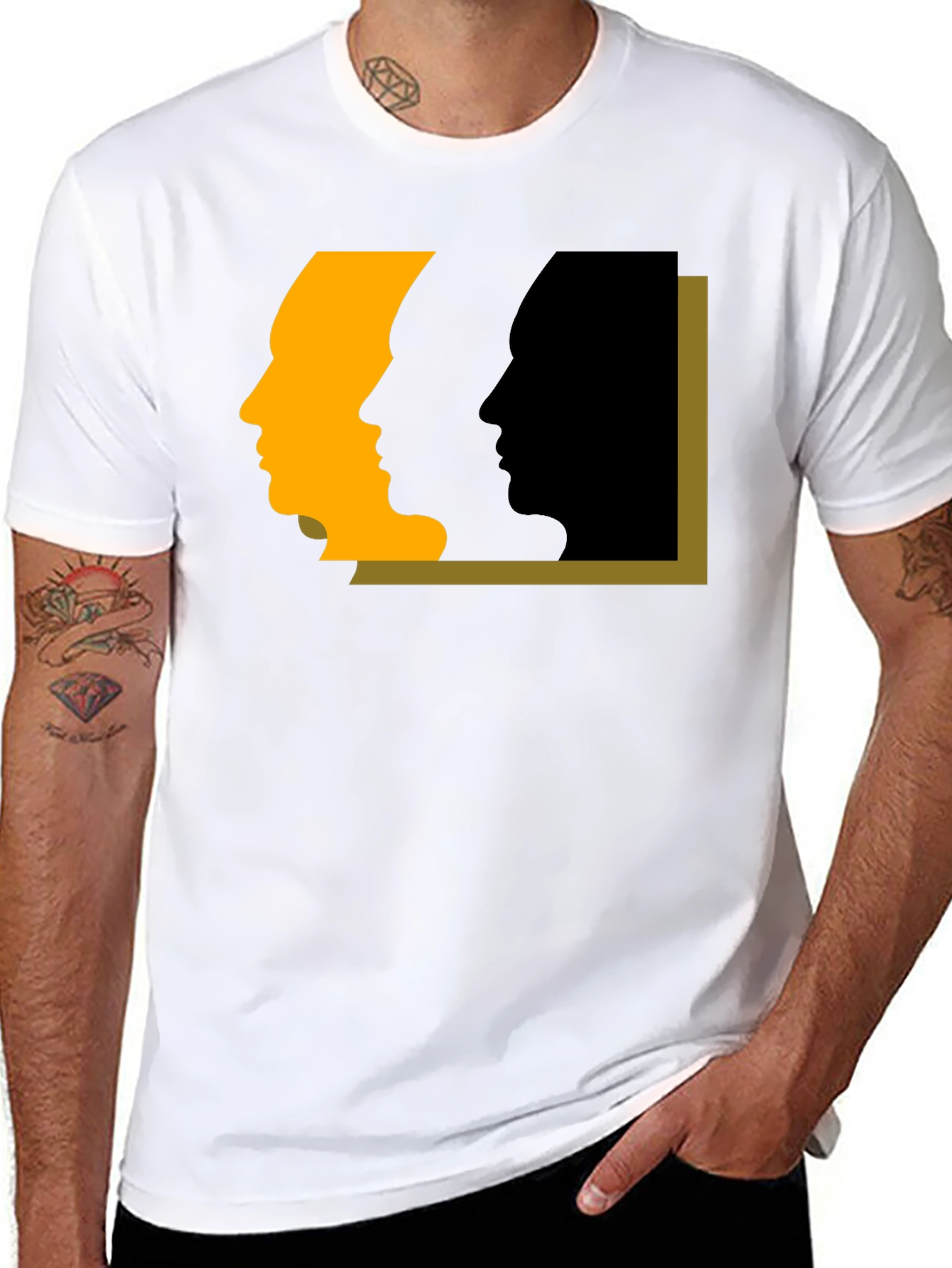 Abstract Faces Graphic Tee - Modern Art Black T-Shirt