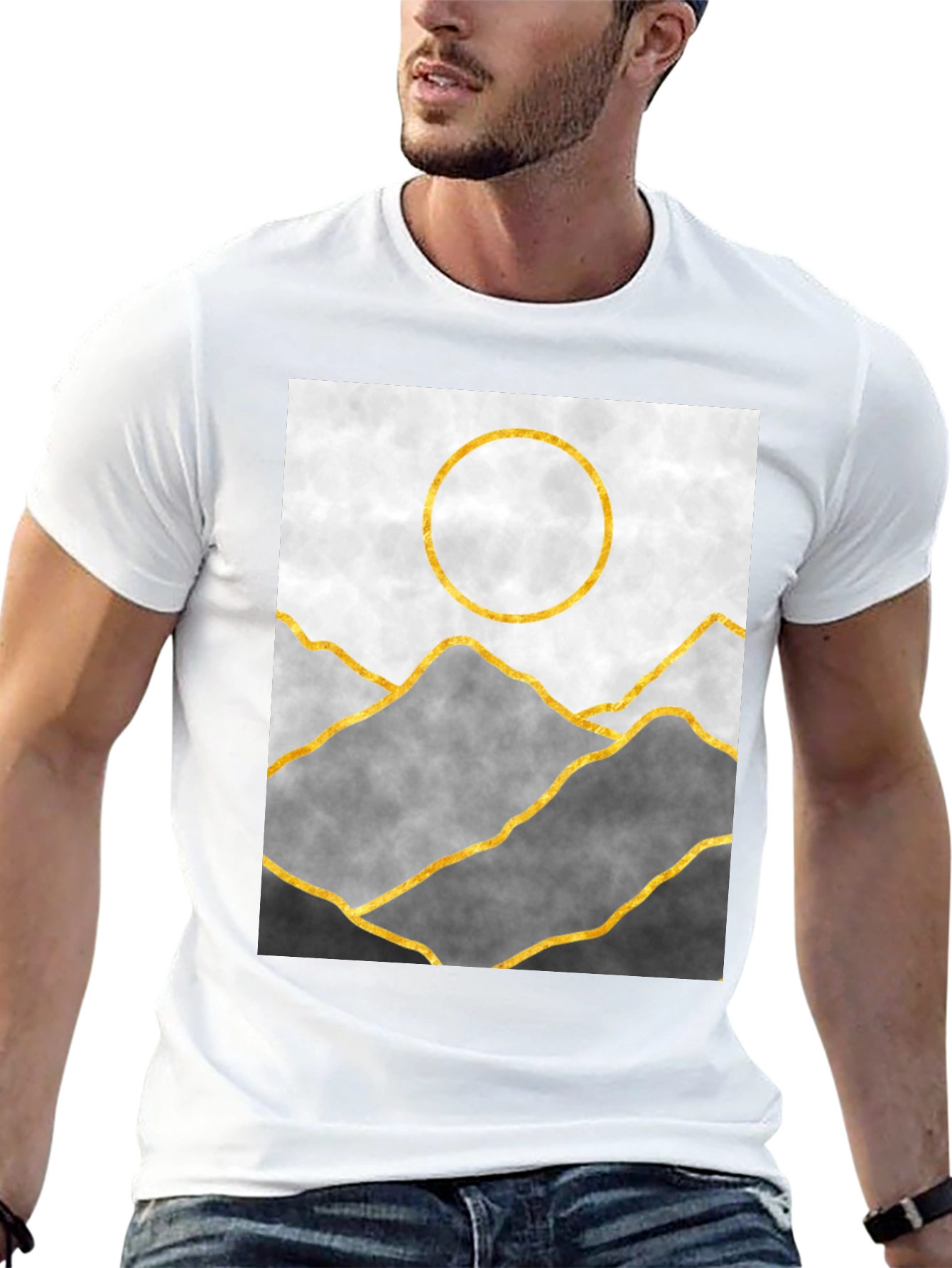 Abstract Mountain Gold Line Art Graphic Tee