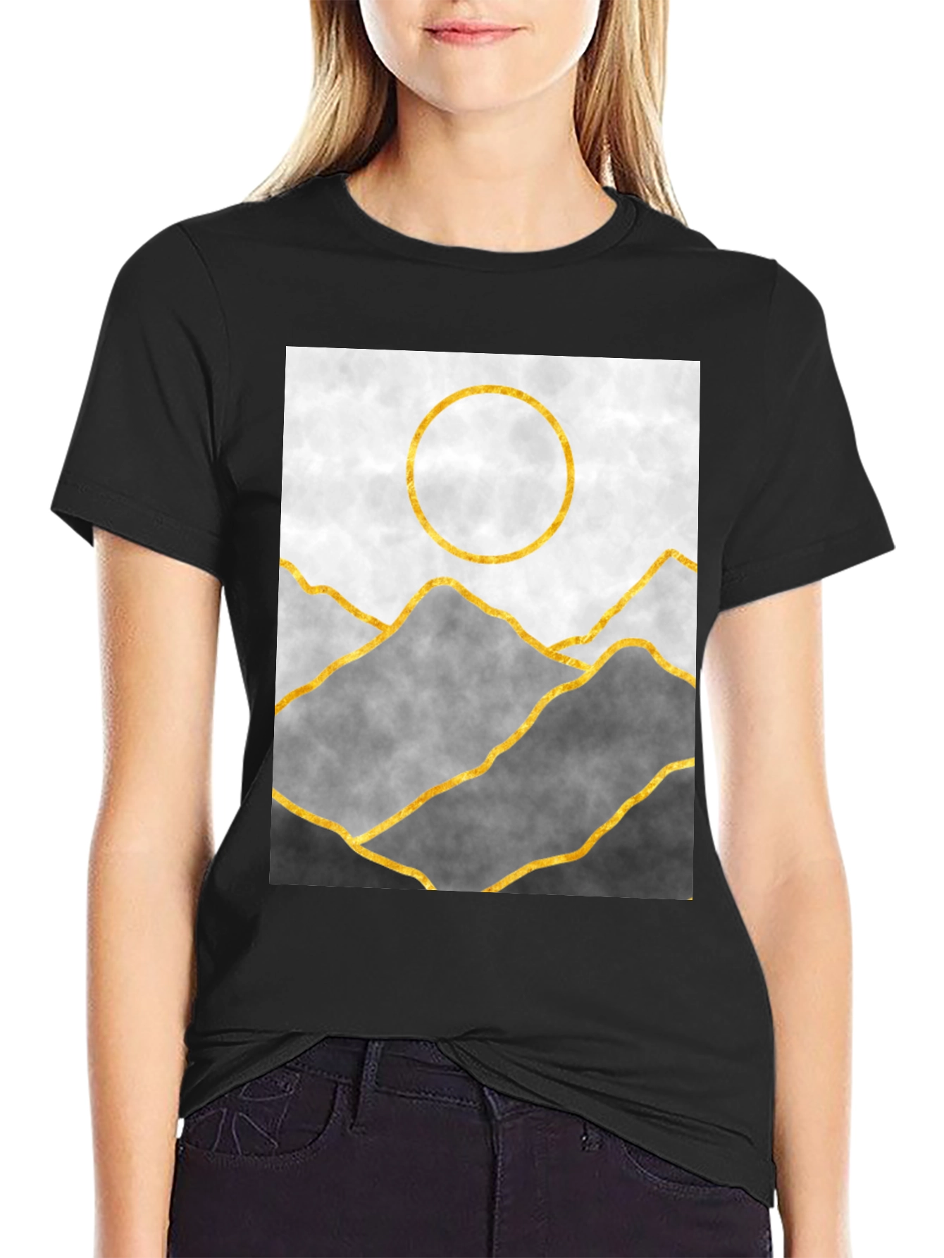 Abstract Mountain Gold Line Art Graphic Tee