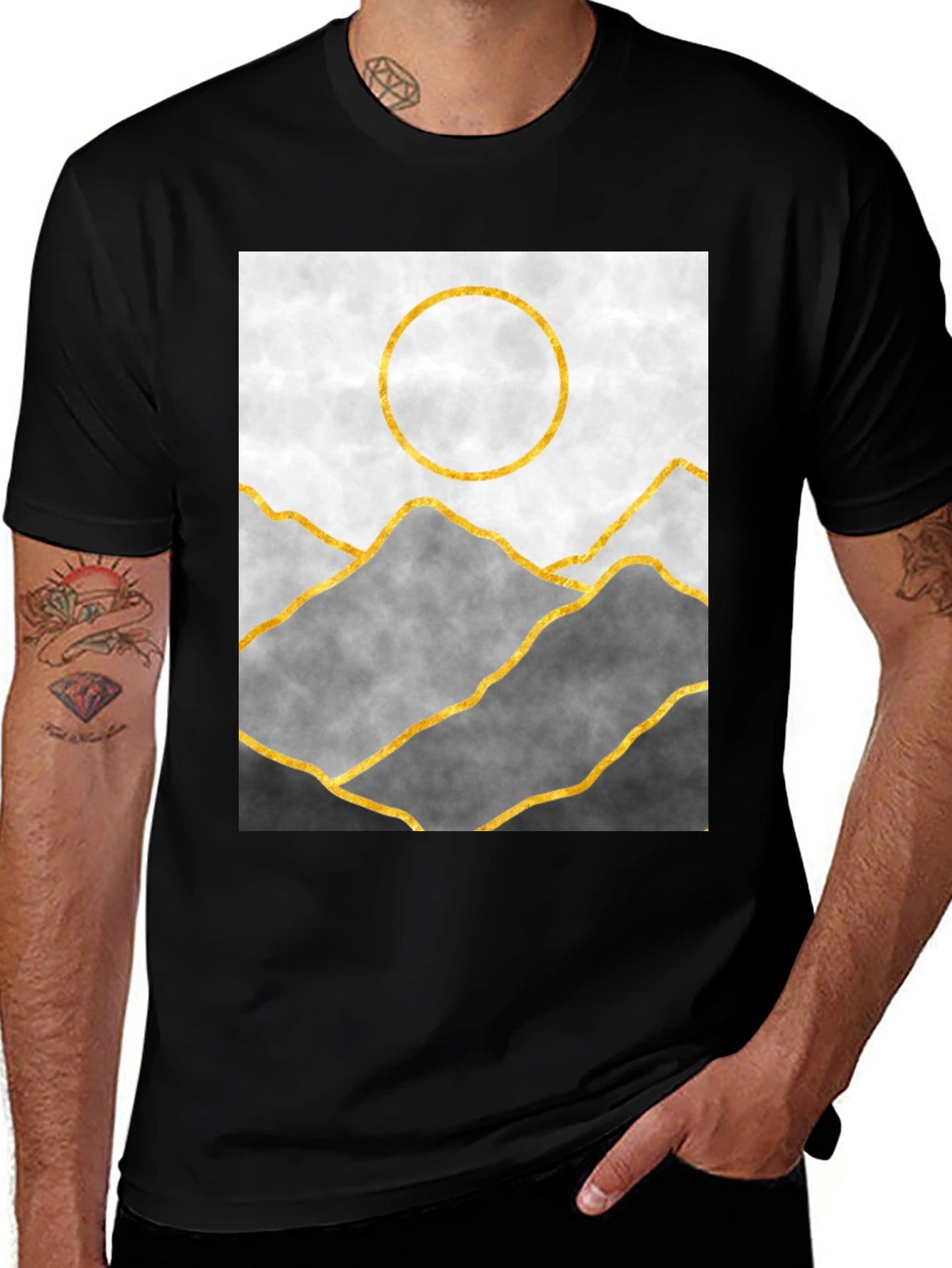 Abstract Mountain Gold Line Art Graphic Tee
