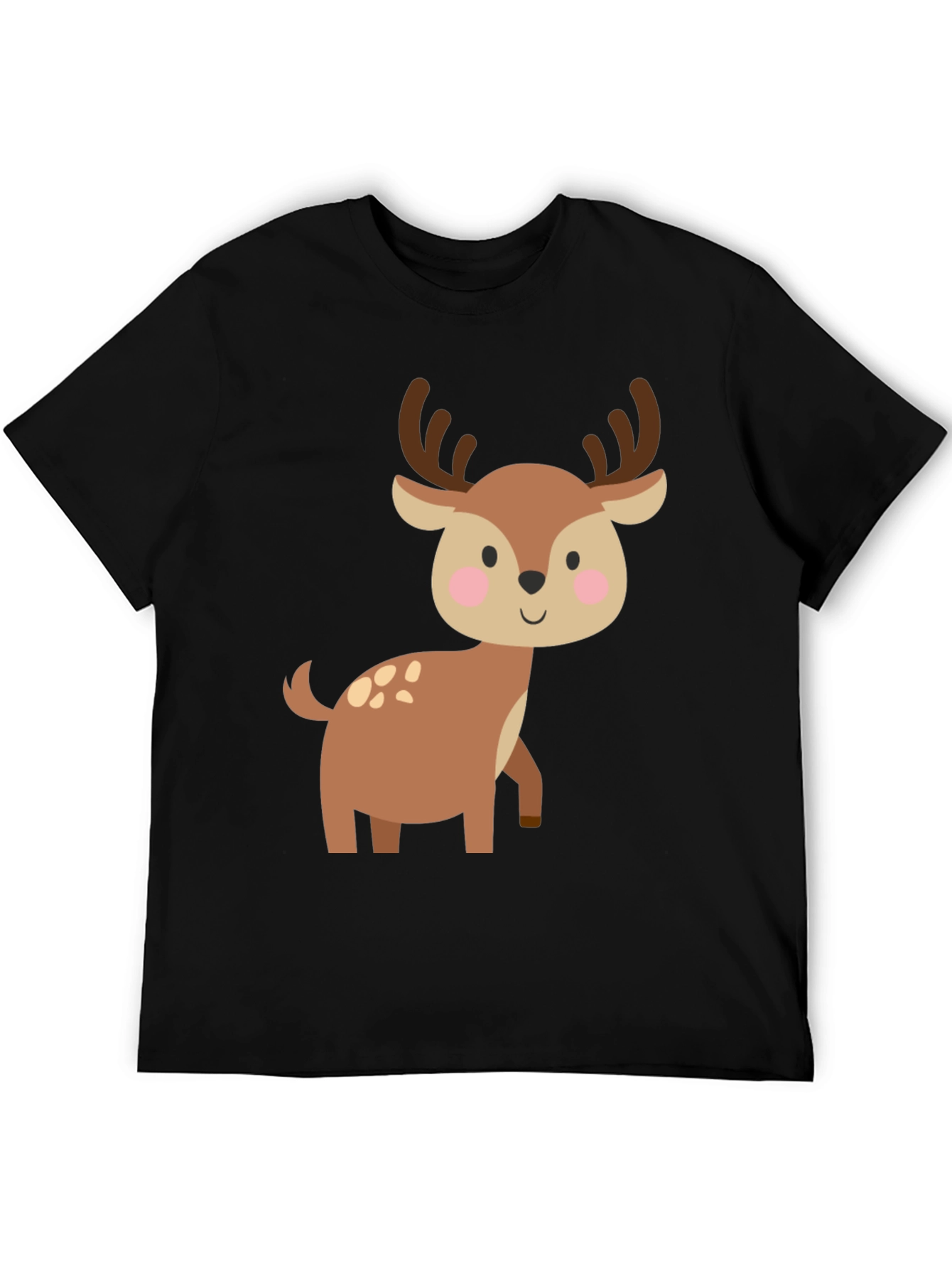 Cute Deer Graphic Tee - Black Cotton Blend