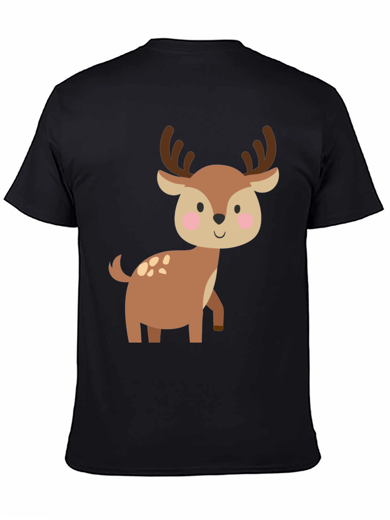 Cute Deer Graphic Tee - Black Cotton Blend