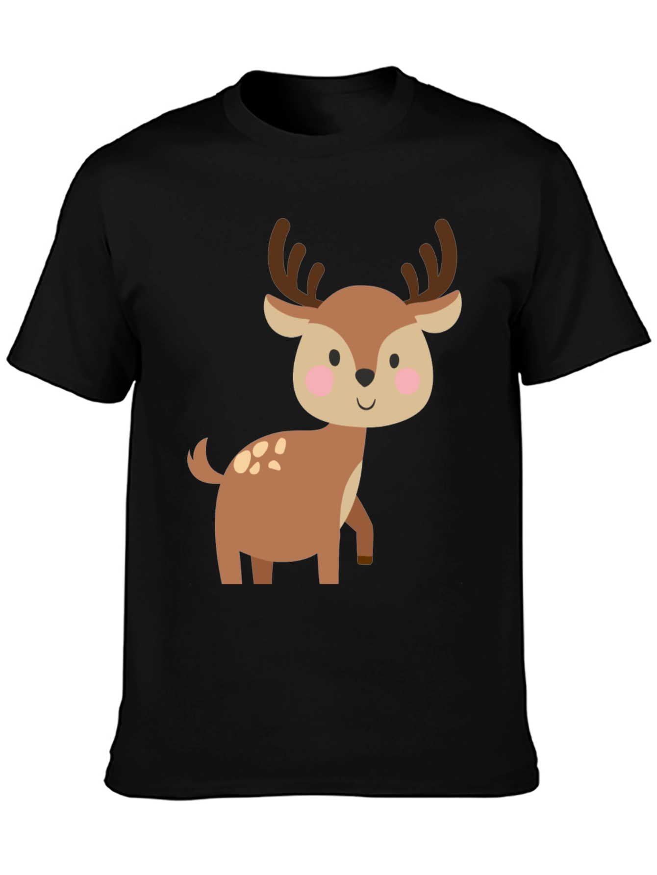 Cute Deer Graphic Tee - Black Cotton Blend