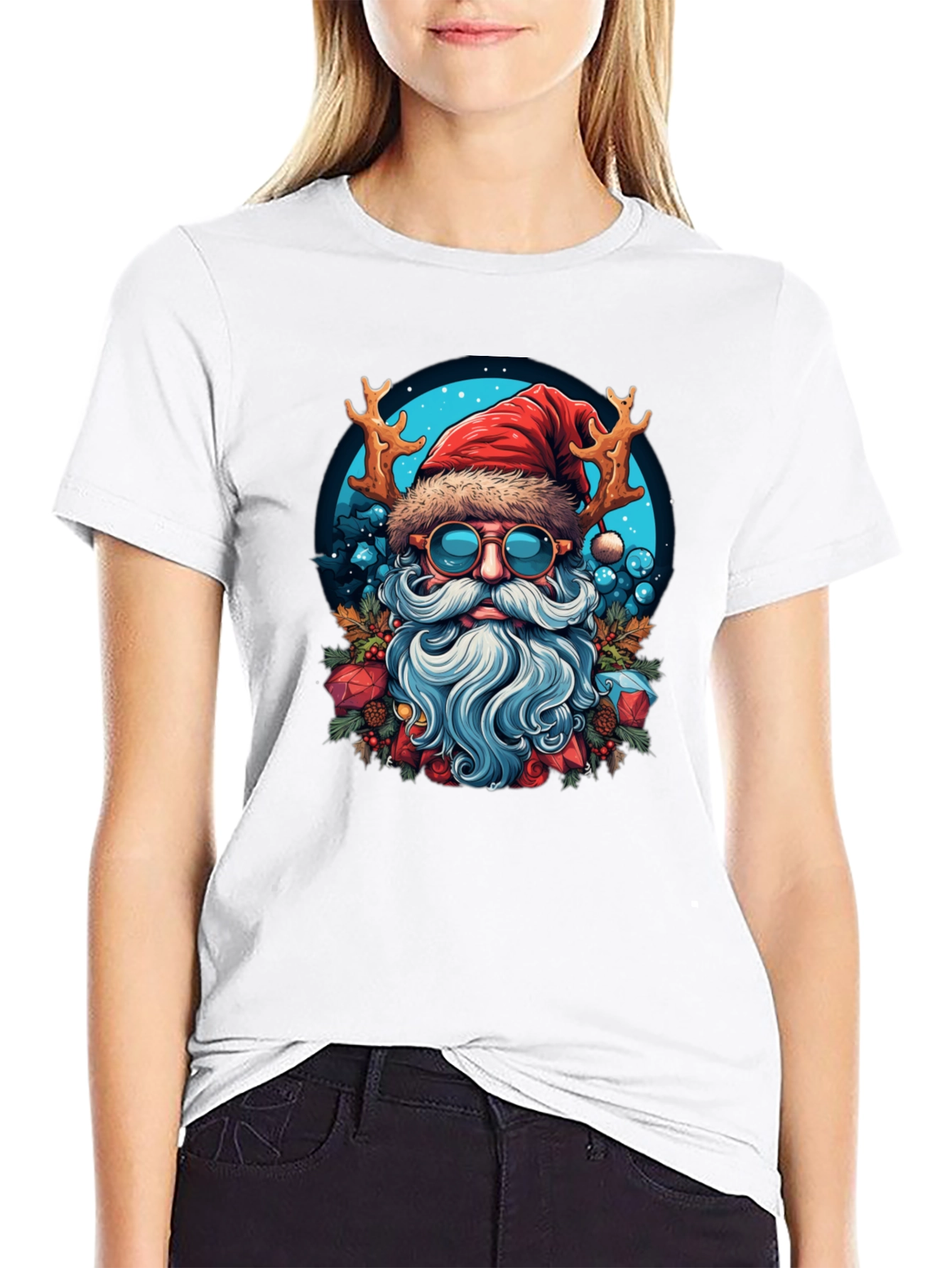 Festive Santa T-Shirt with Reindeer Antlers