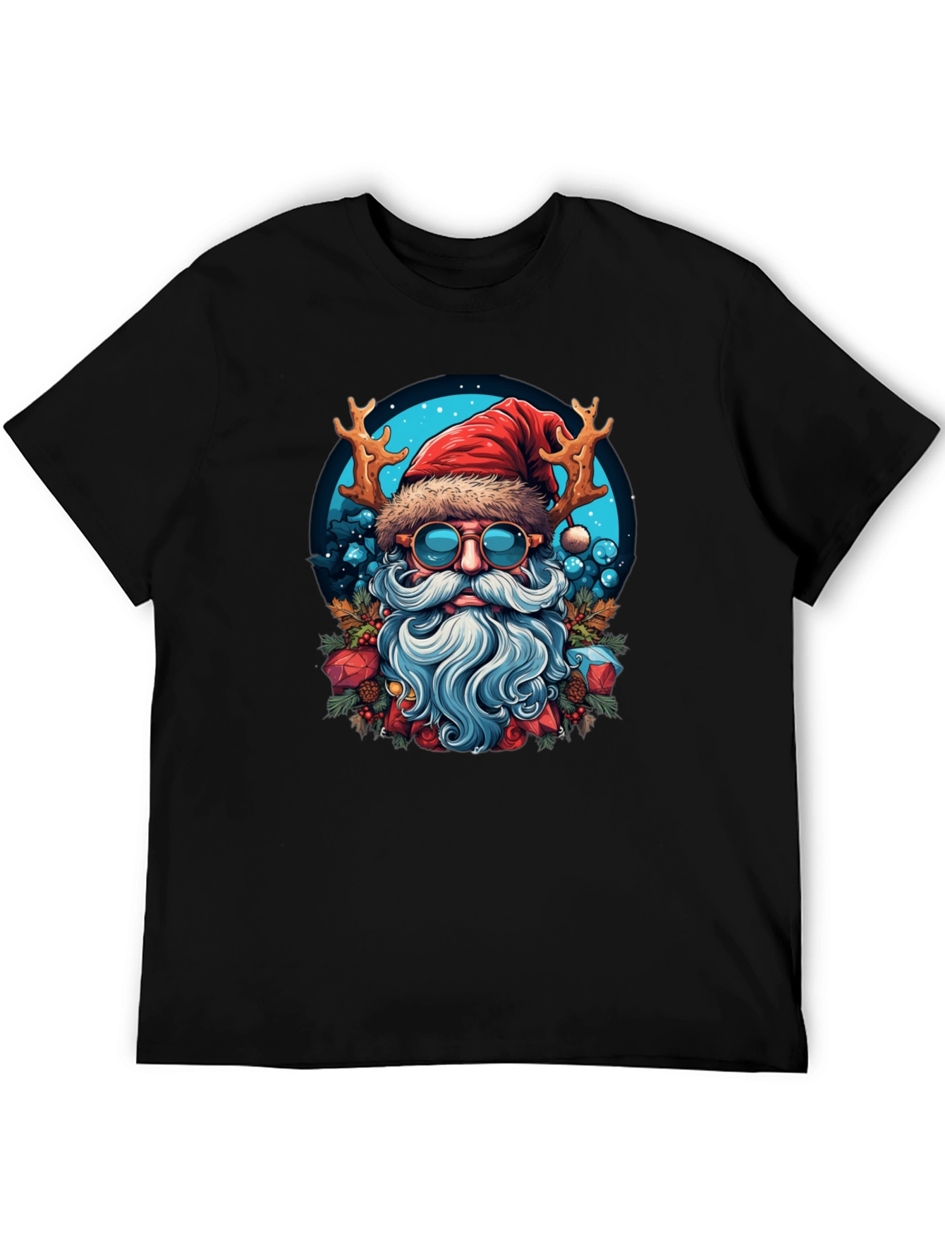 Festive Santa T-Shirt with Reindeer Antlers