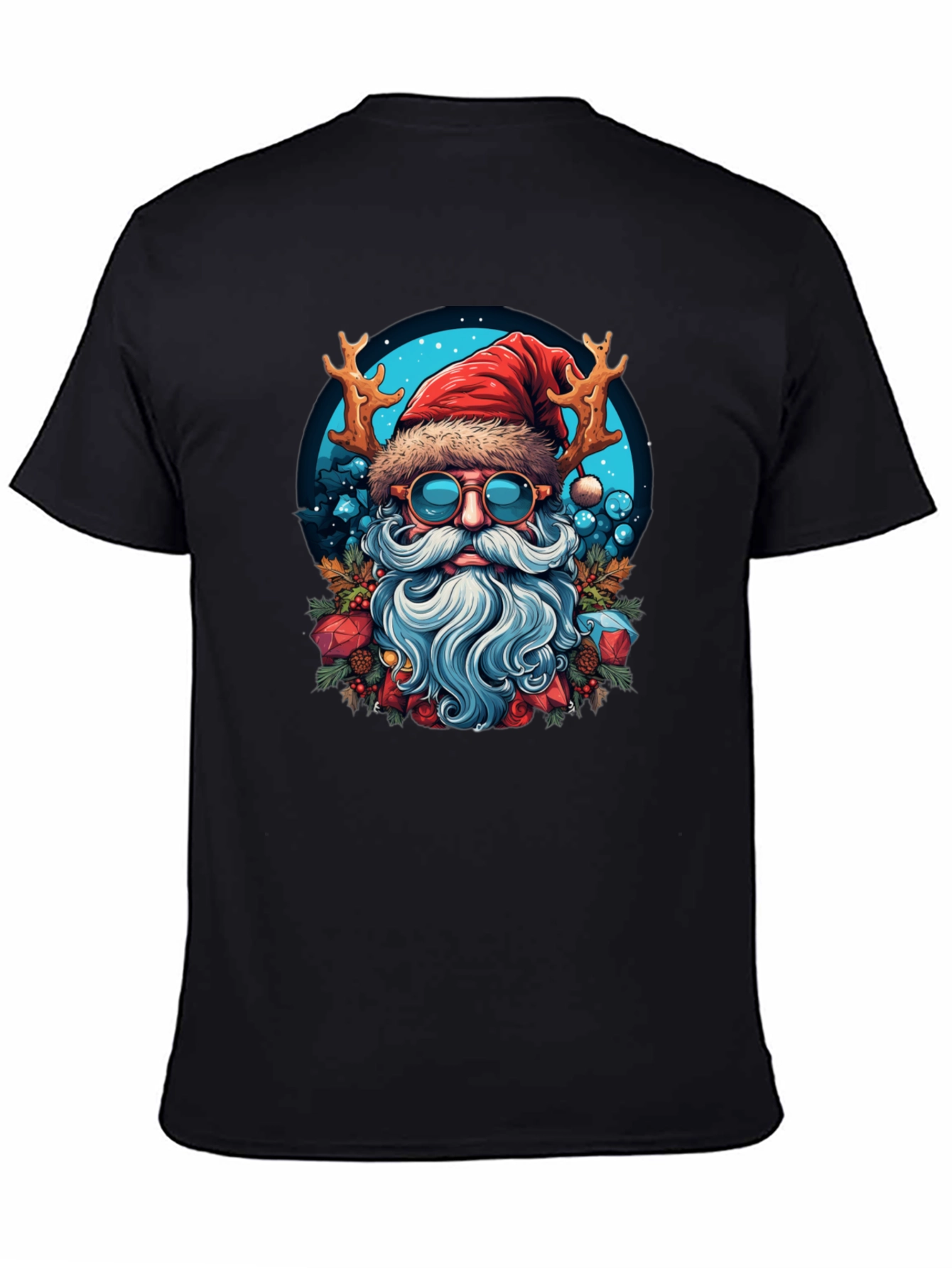 Festive Santa T-Shirt with Reindeer Antlers